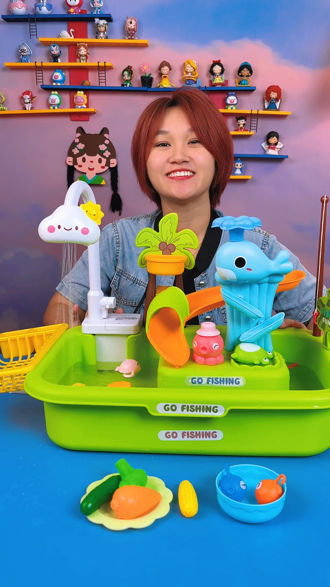 来玩过家家洗碗机玩具,还可以钓鱼呢