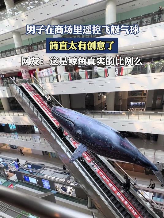 男子在商场里遥控飞艇气球,简直太有创意了