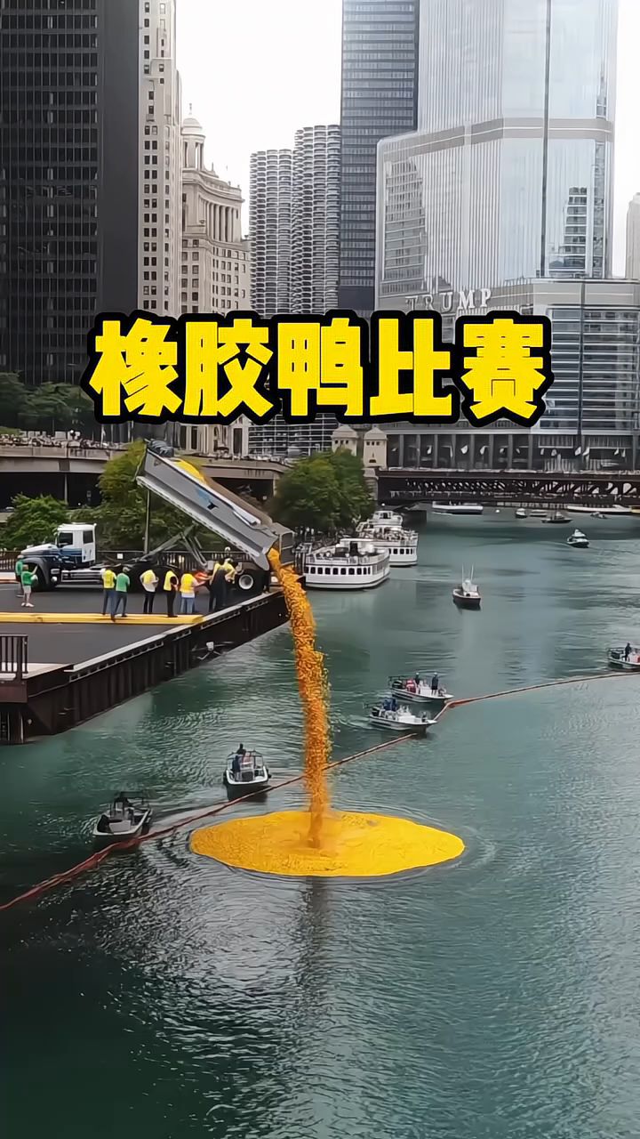 科普分享美国橡胶鸭比赛,一车数十万只橡胶鸭子全倒入河里!