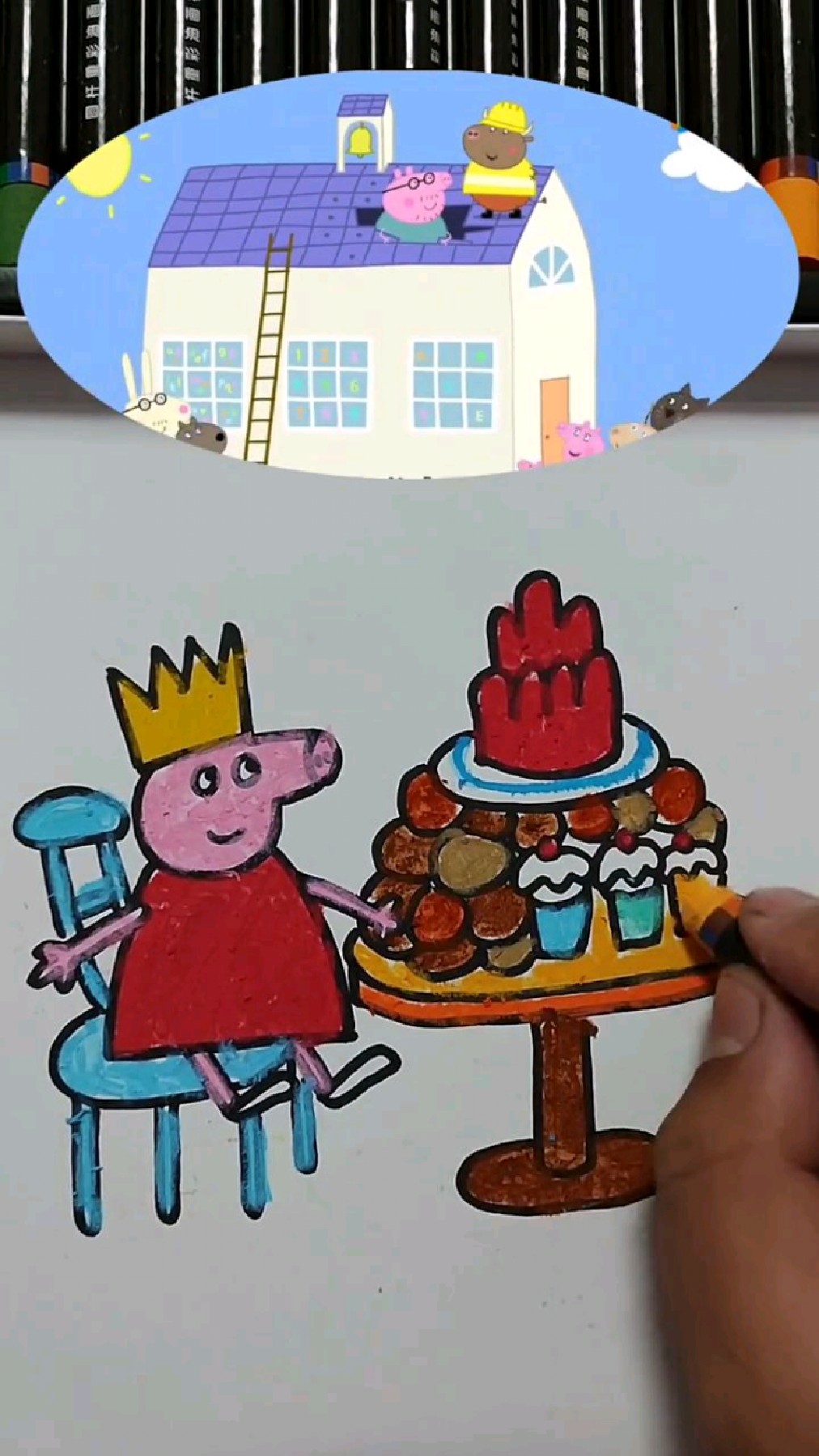 小猪佩奇和蛋糕简笔画