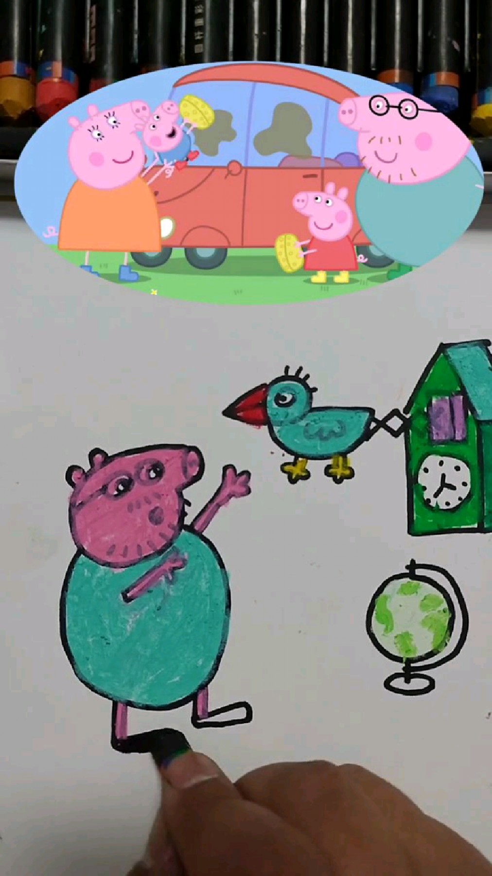 猪爸爸和小鸟简笔画