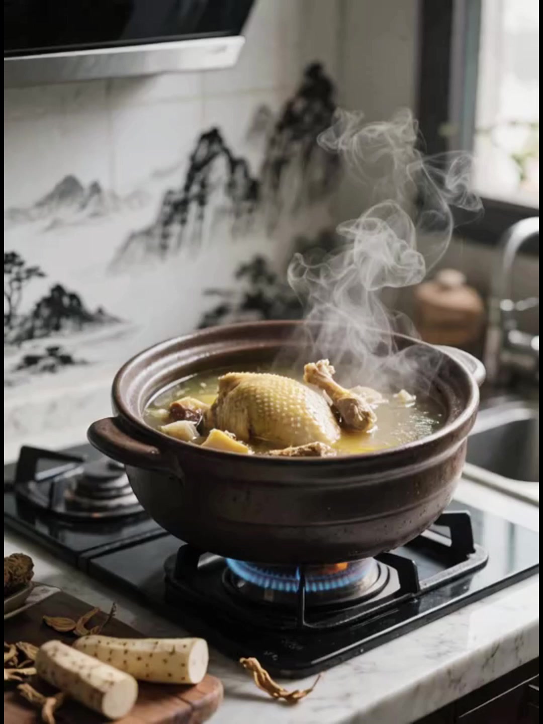 补气固表,黄芪山药炖鸡汤必须慢火细炖。