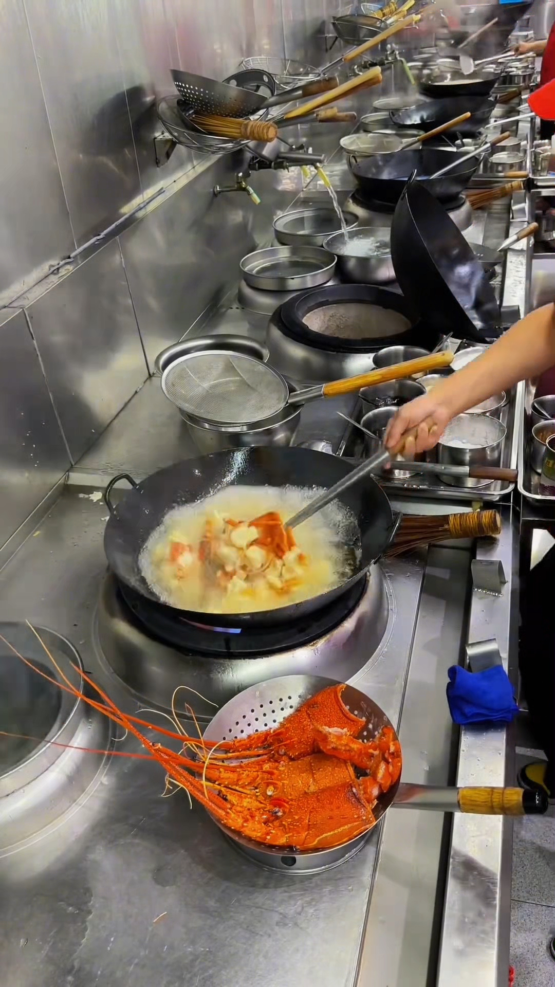 来了一位从五星级酒店出来的龙虾大师 只操作一道金汤烧澳龙虾。