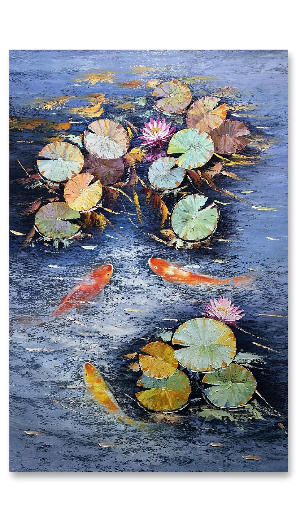 原创睡莲锦鲤油画作品