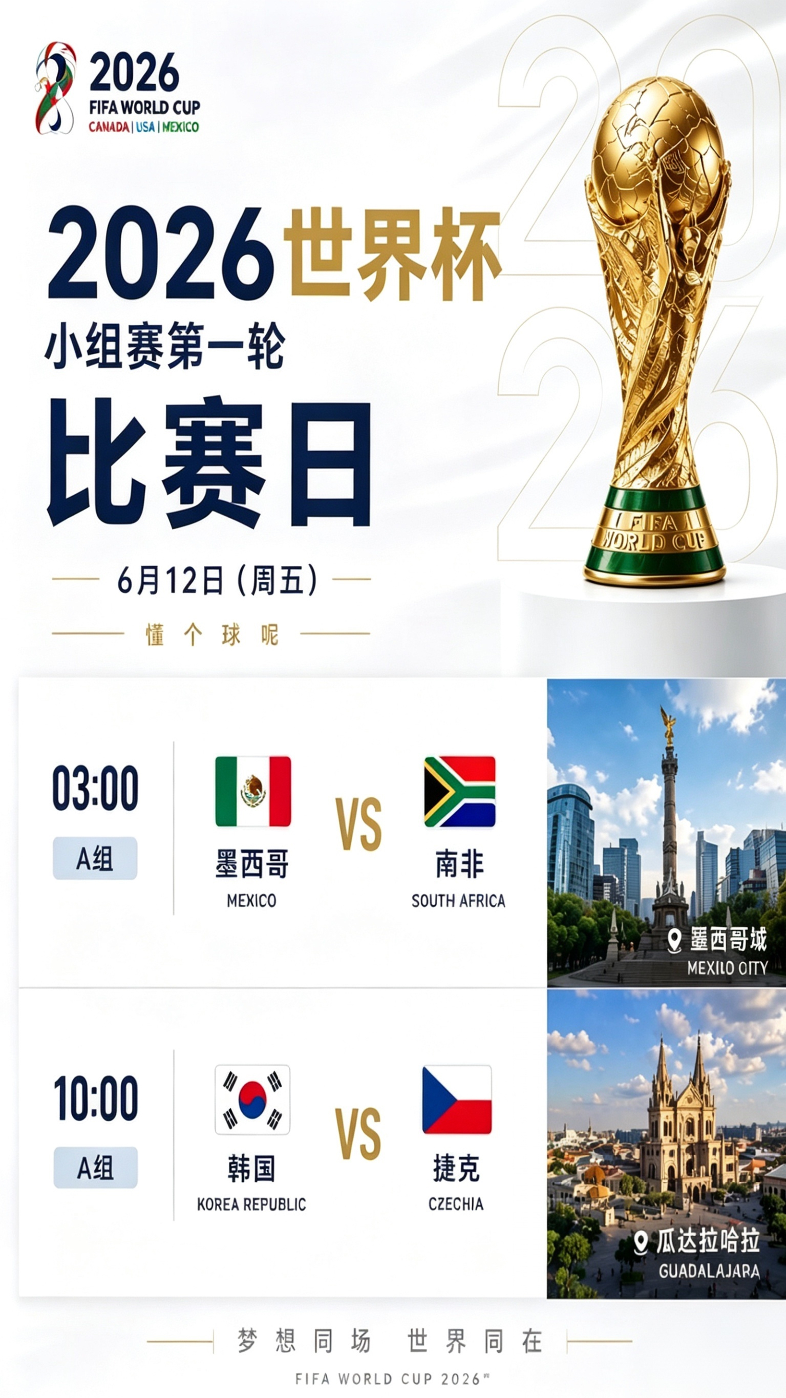 2026世界杯每组完整赛程｜首轮两场对决，一文看懂对阵看点