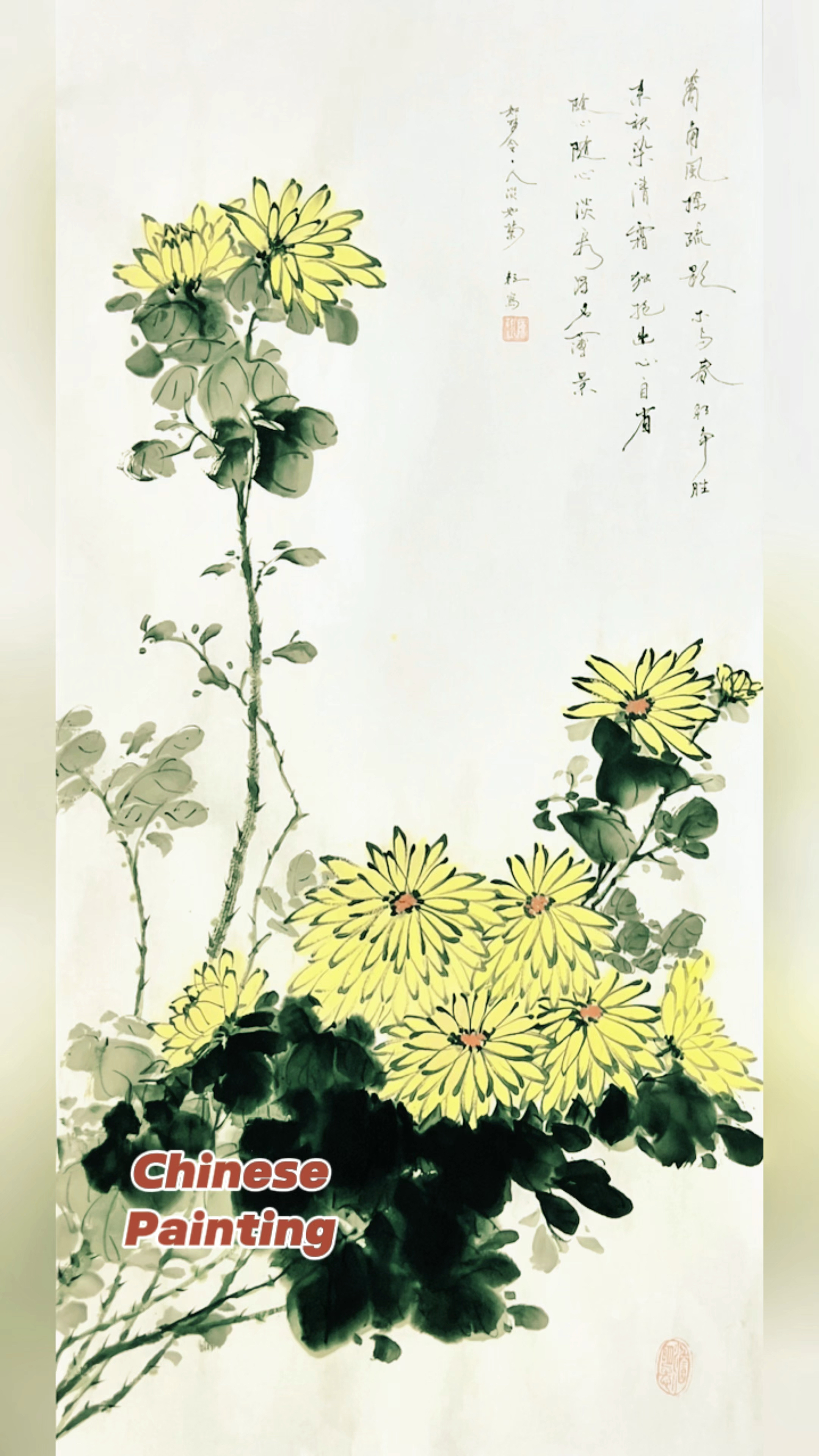《国画创作100篇》 国画菊花。勾线法画菊花很适合初学者练习。