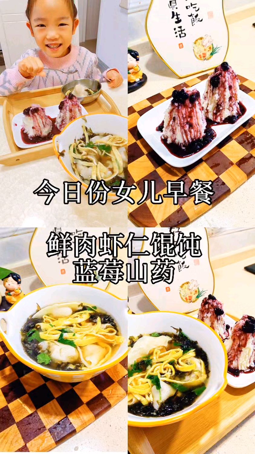 家有小学生早餐不重样|鲜肉虾仁馄饨蓝莓山药，简单营养又美味！
