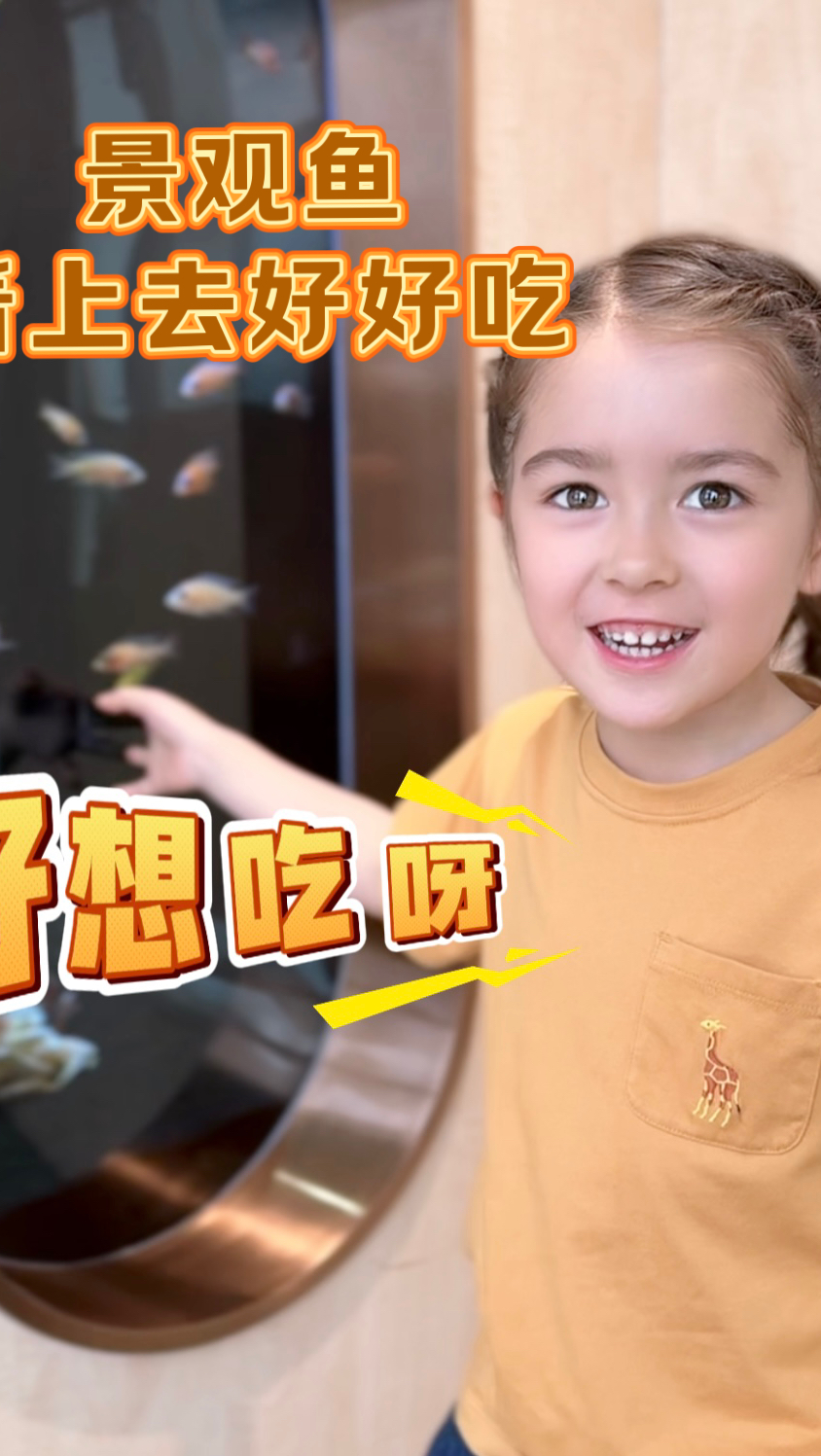 五岁混血小孩姐第一次“吃”景观鱼