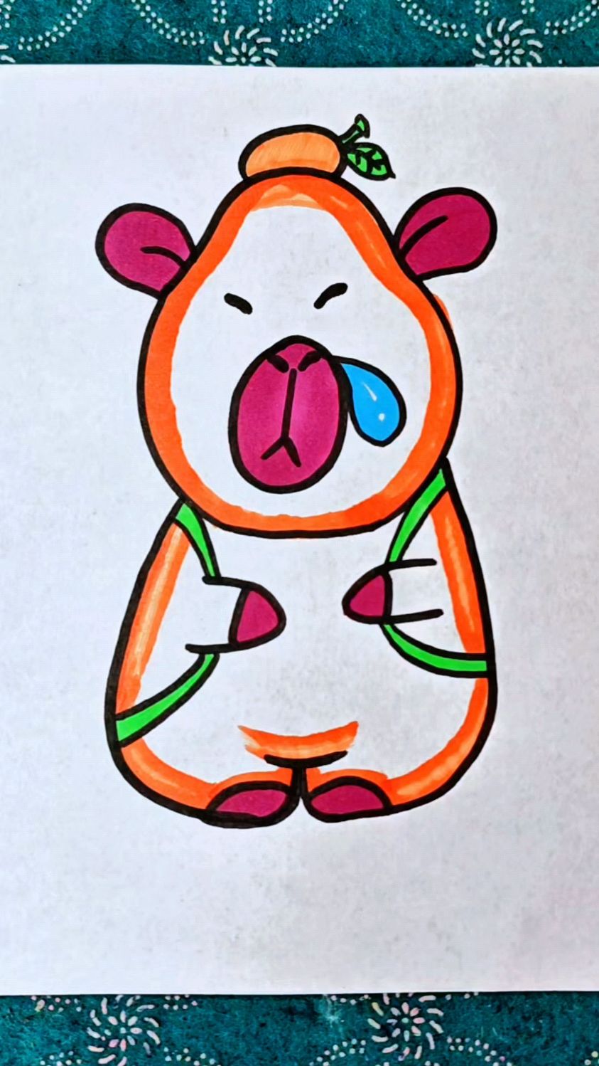 小瓶盖画卡皮巴拉简笔画教程