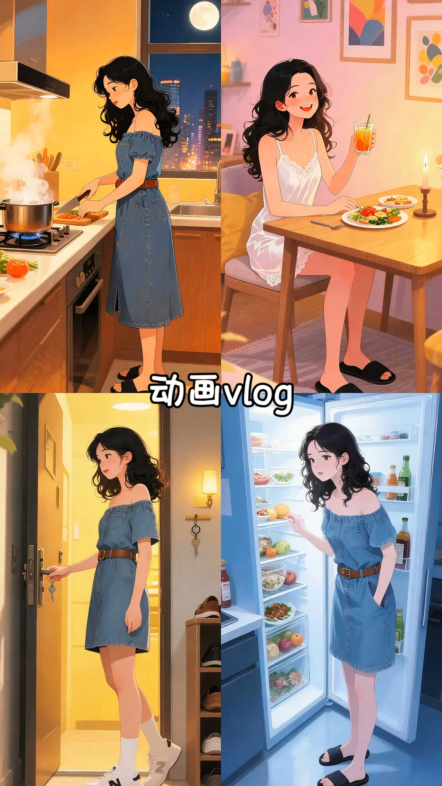 用冰箱剩菜做创意烛光晚餐,一个人的晚餐也要有仪式感～#插画