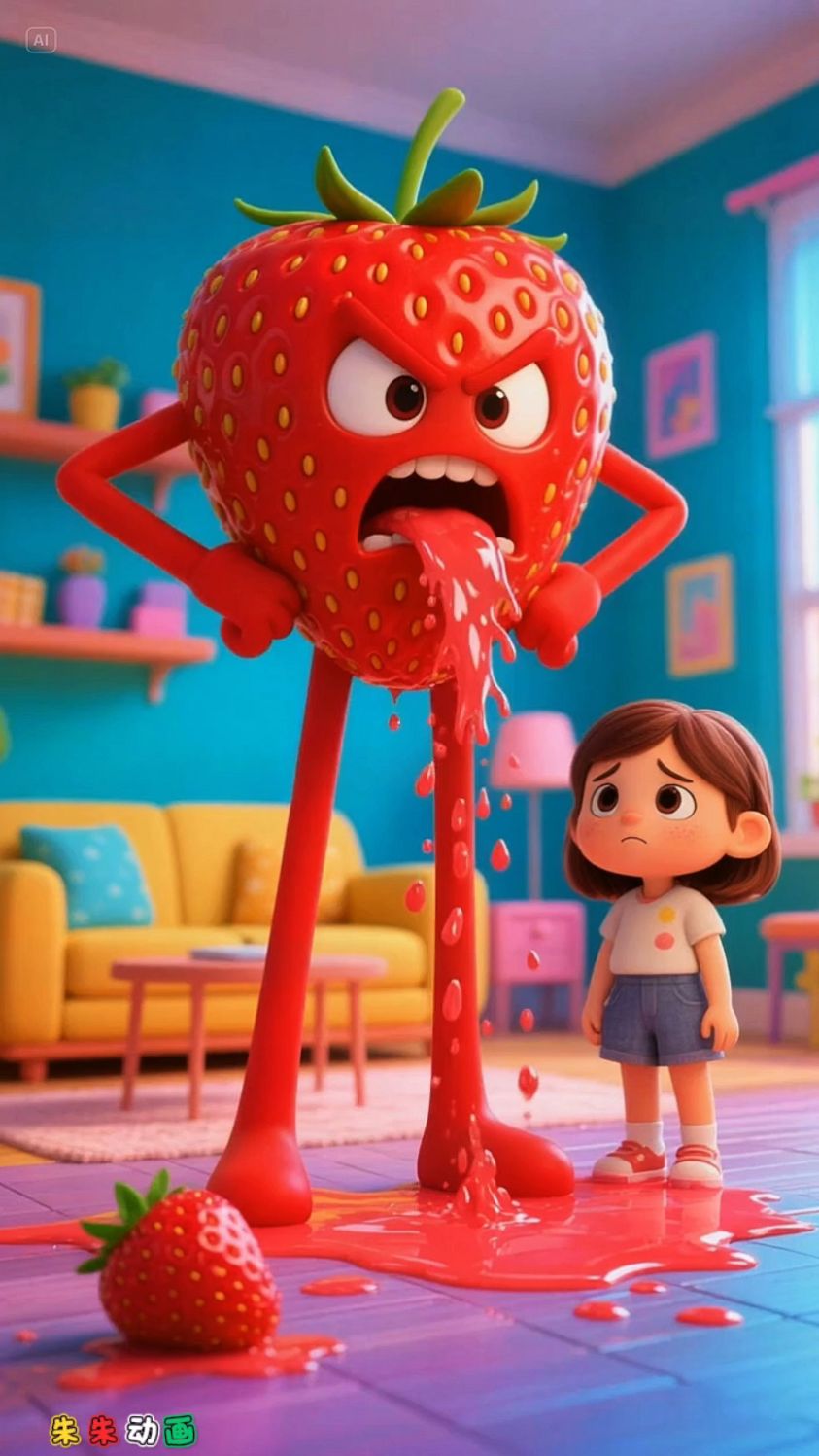 草莓吐草莓汁给小女孩喝#儿童卡通 #可爱动画片#儿童益智动画