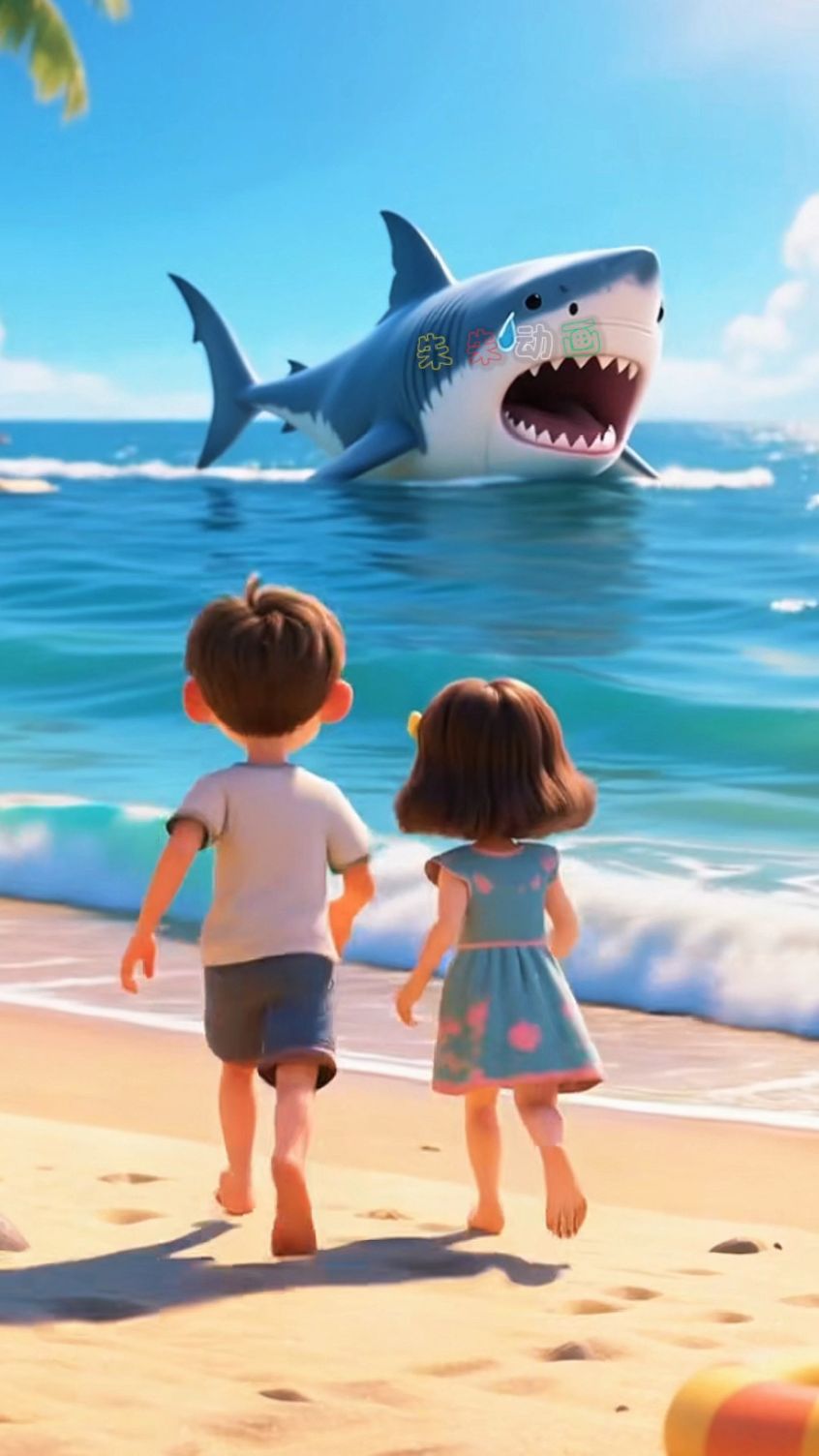 小男孩和小女孩给大鲨鱼做了西瓜鞋启蒙教育 #4-6岁儿童动画视频