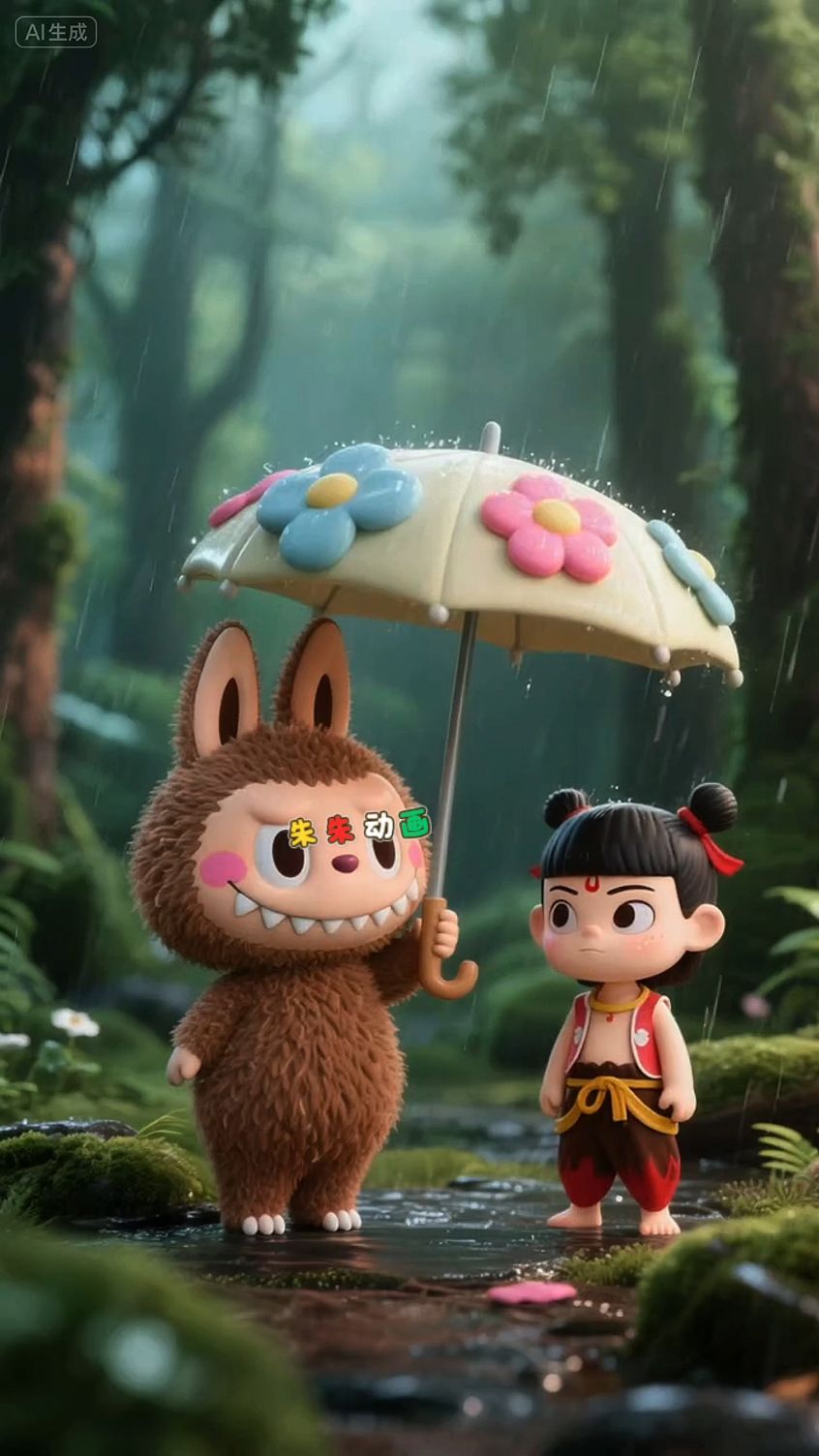 #小孩子爱看的视频 #儿童0一3岁动画片 小哪吒把拉布的雨伞抢走了