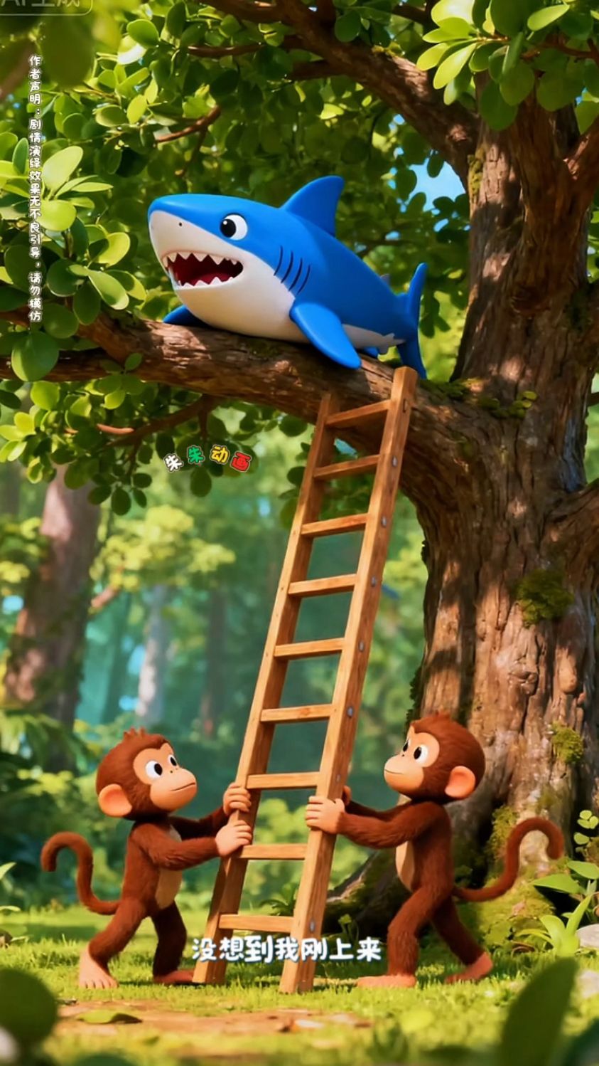 #动画小故事#原创动画#动画片每天更新 大鲨鱼怎么跑到树上去了