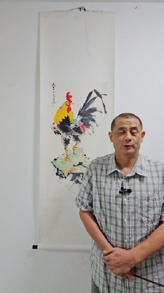 胡玉德老师创作《大吉大利》大公鸡国画小写意作品