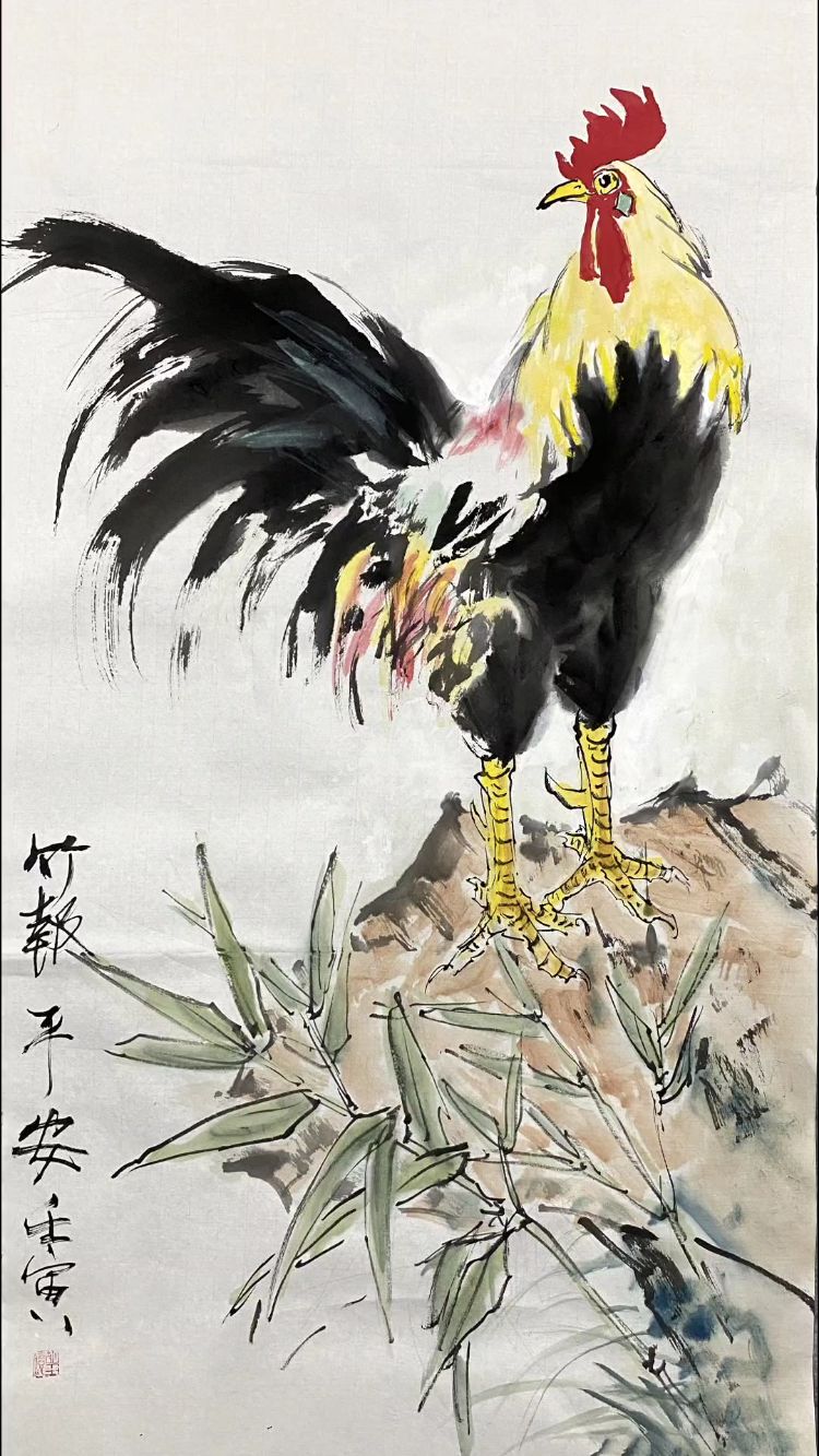 胡玉德老师创作大公鸡不同动态国画小写意作品集