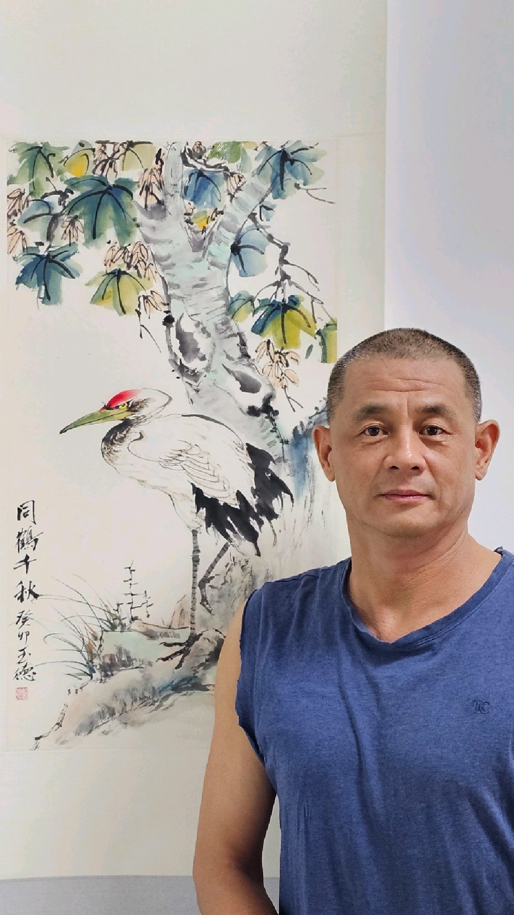 《同鹤千秋》丹顶鹤与梧桐树组合国画小写意作品