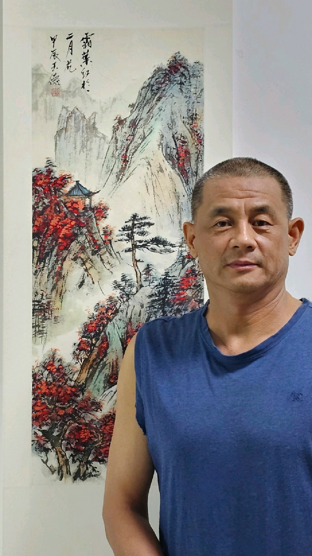 胡玉德老师创作《霜叶红于二月花》秋山红叶国画小写意作品