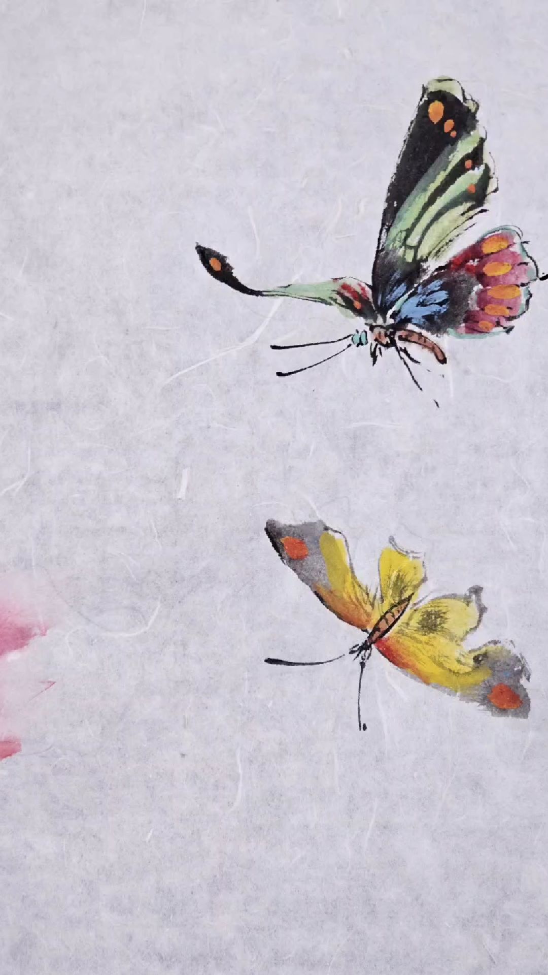 《蝶恋花》牡丹花与蝴蝶蜜蜂组合国画小写意作品