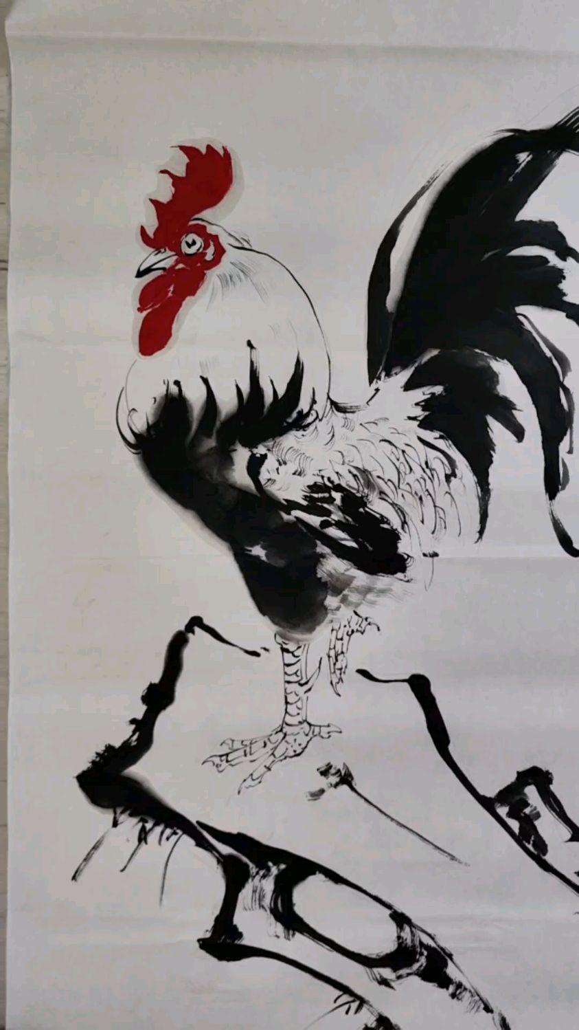 《金鸡独立》九斤黄大公鸡国画墨稿掌握倒三角构图法