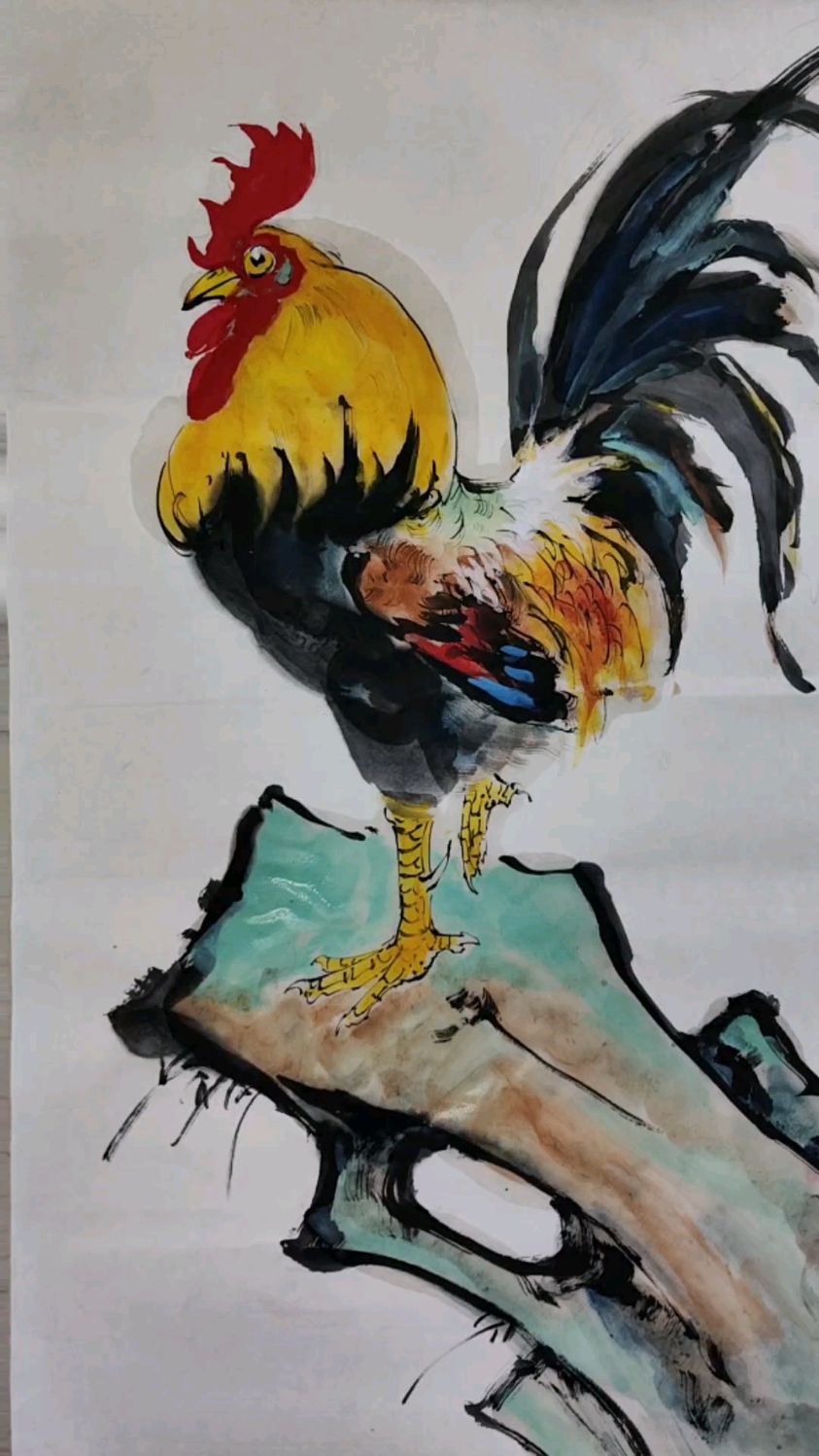《金鸡独立》九斤黄大公鸡国画染色掌握色彩变化