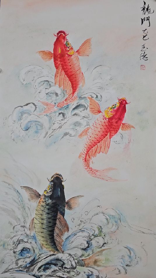《鲤鱼跃龙门》国画小写意作品