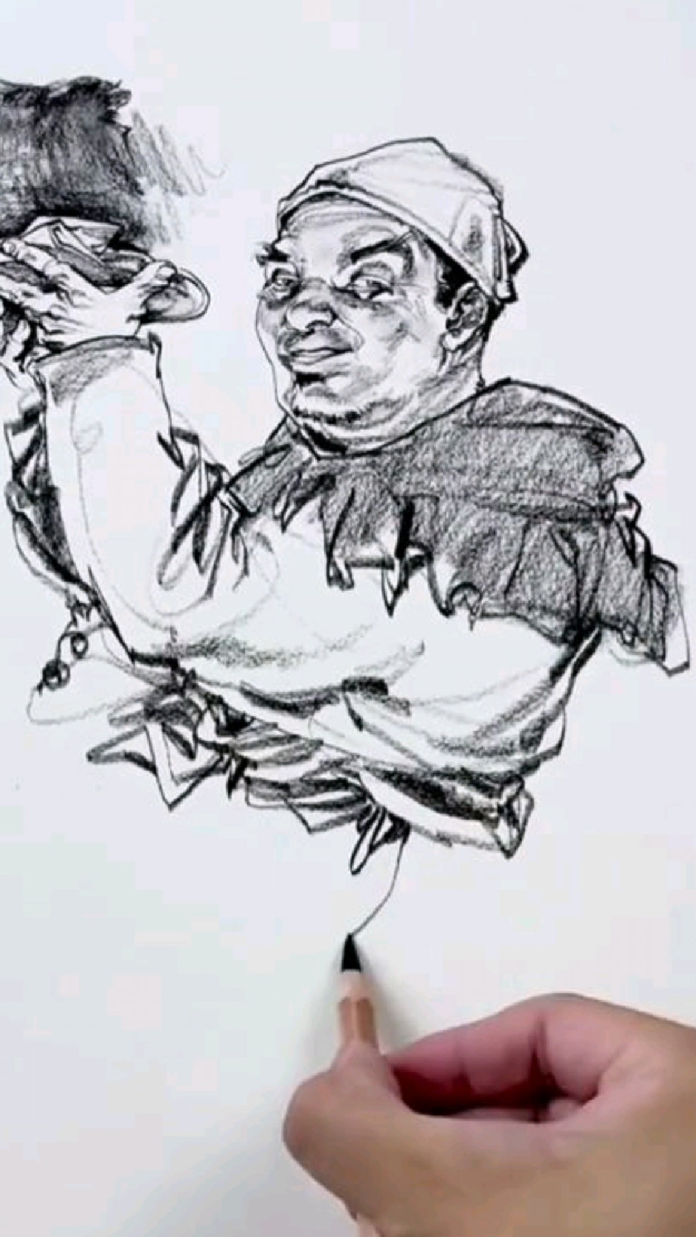 端菜的男子人物画速写