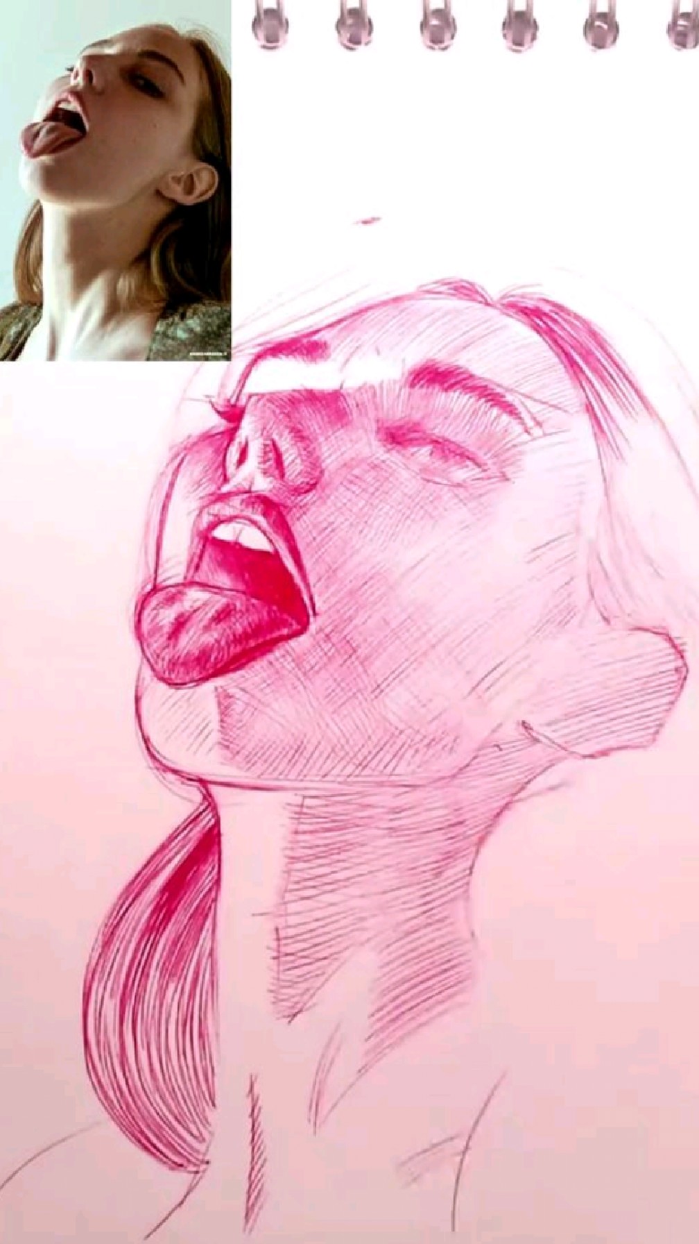 伸舌头的女孩铅笔画