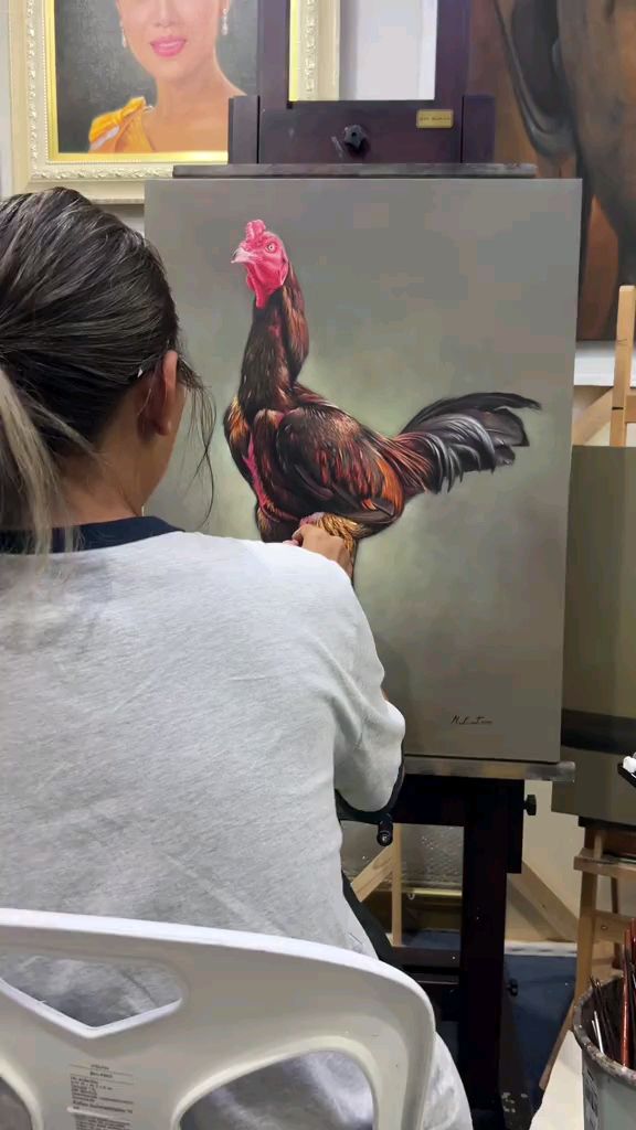 超写实的公鸡油画
