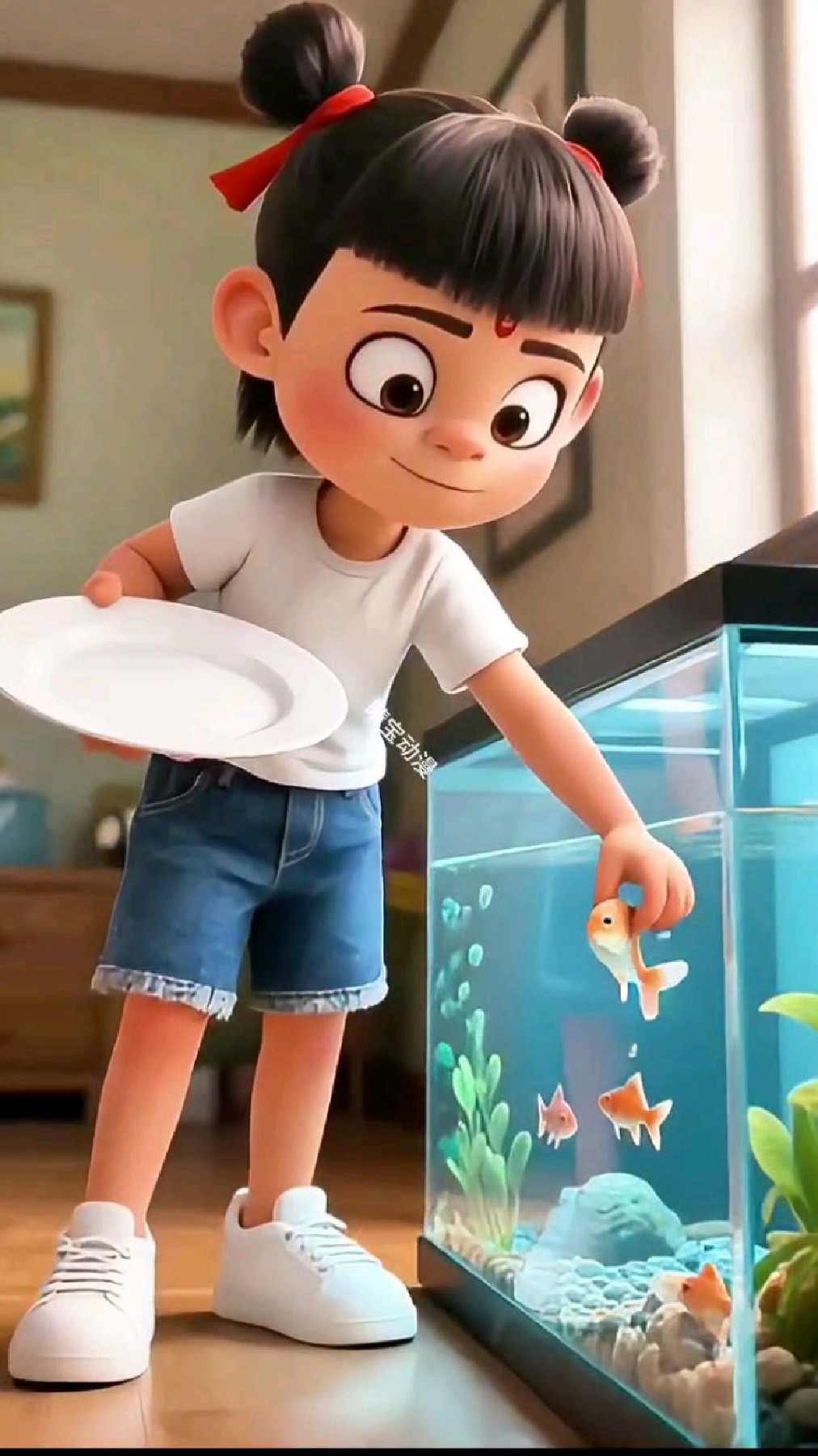 哪吒吃鱼形状的蛋糕被妹妹误会了