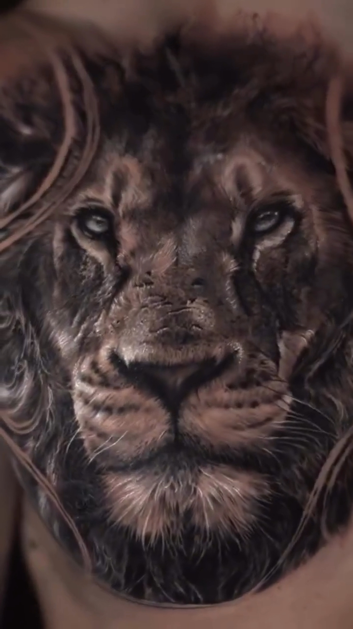 北京纹身/男生胸口写实狮子纹身