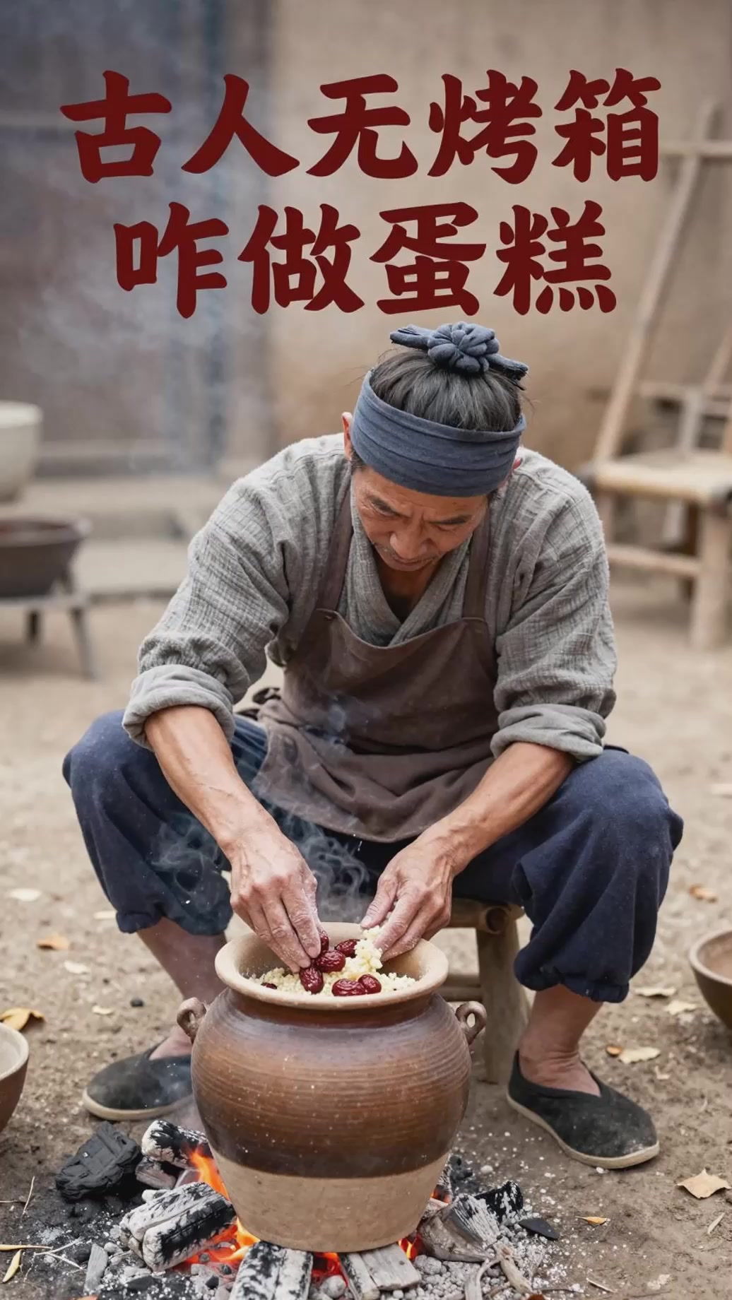 古代没有烤箱怎么做蛋糕？瓦罐烤制的闷烤法做枣糕。
