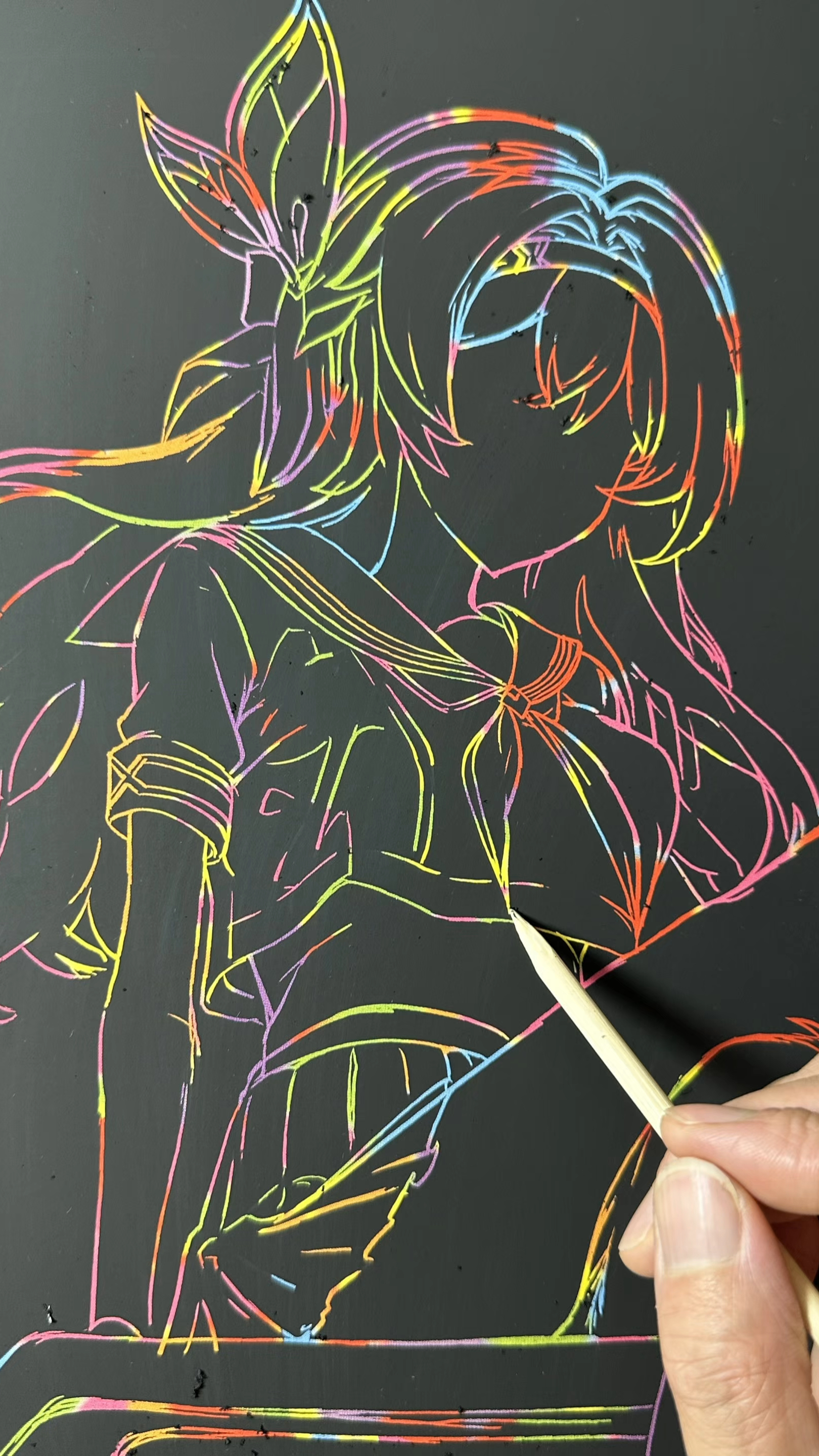 崩坏角色流萤刮画过程分享