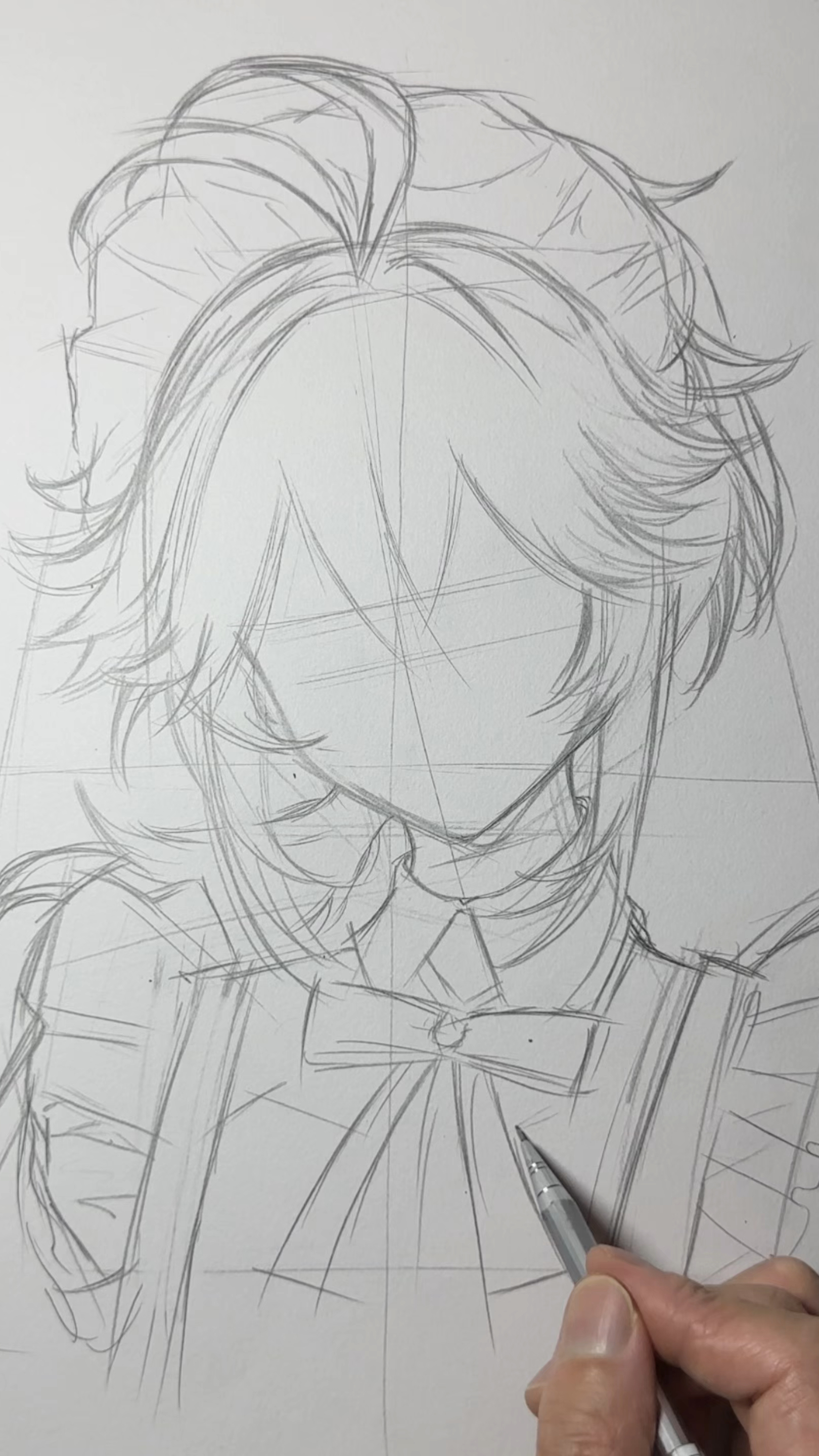 粉丝想看我画穿着女仆装的风原万叶起稿画法教程