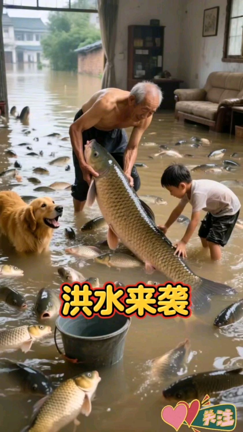 洪水来袭：家中变鱼塘，意外捕获大鱼乐翻天！