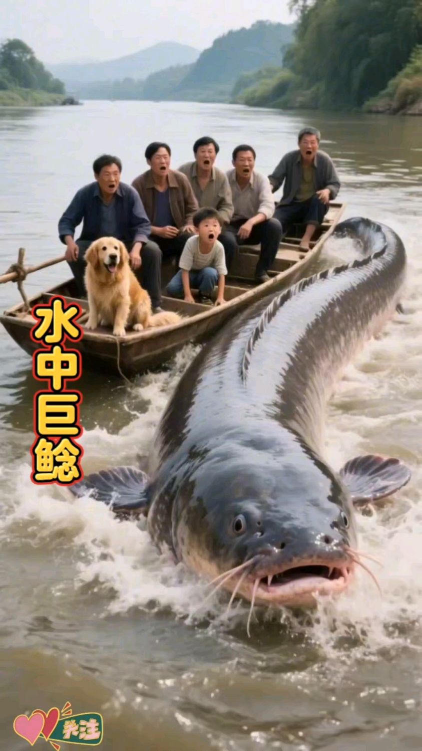 第一次见这么大的鱼,在河中翻江倒海,惊吓众人!