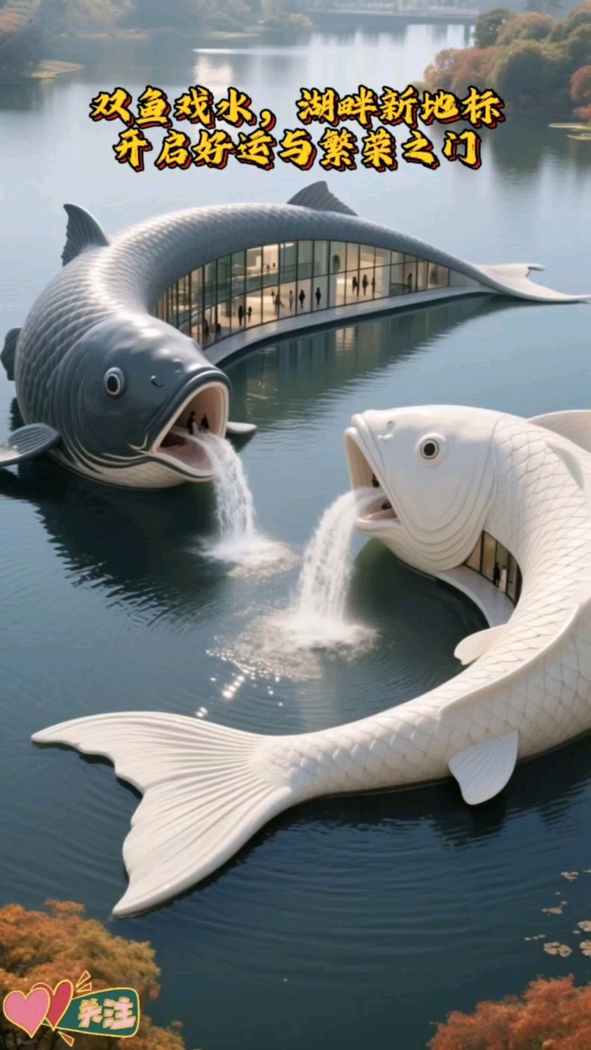 双鱼戏水,湖畔新地标,开启好运与繁荣之门!