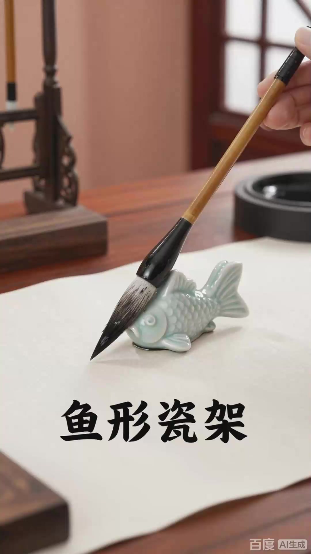 古人没有毛笔笔搁陶瓷小鱼，可爱好用怎么办？鱼形瓷搁