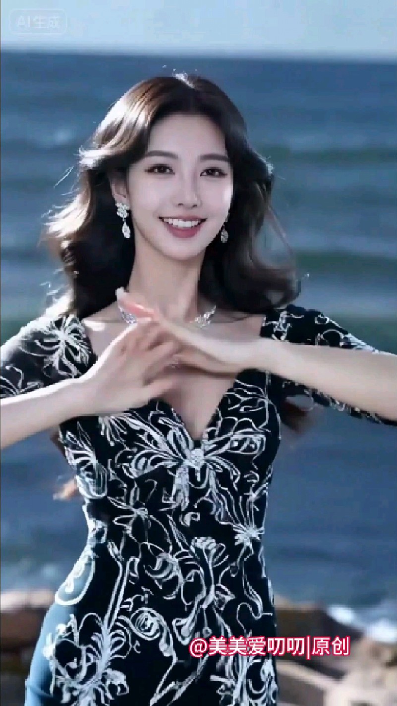 黑底白花时尚美女