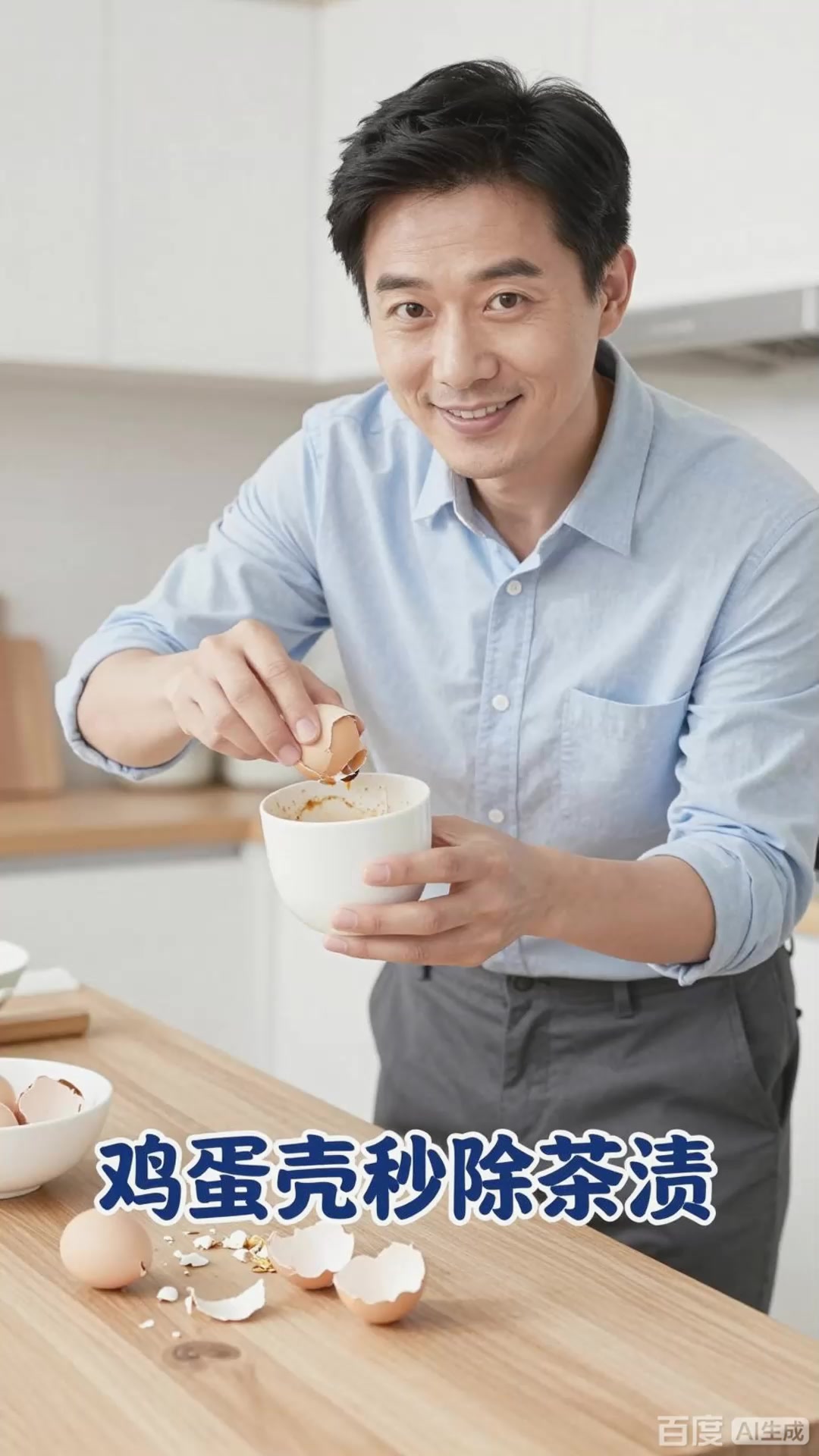 鸡蛋壳碾碎,清洗杯子茶渍超轻松