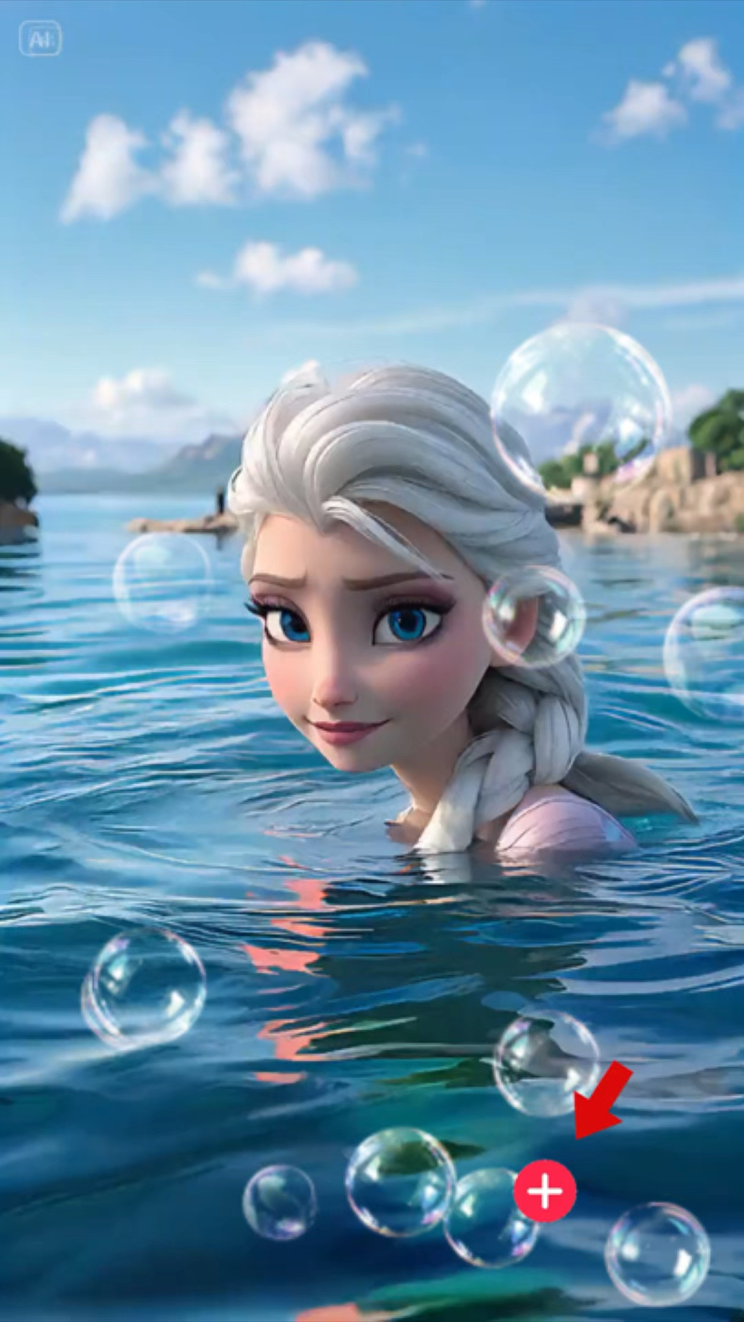 艾莎公主变身会游泳的美人鱼公主