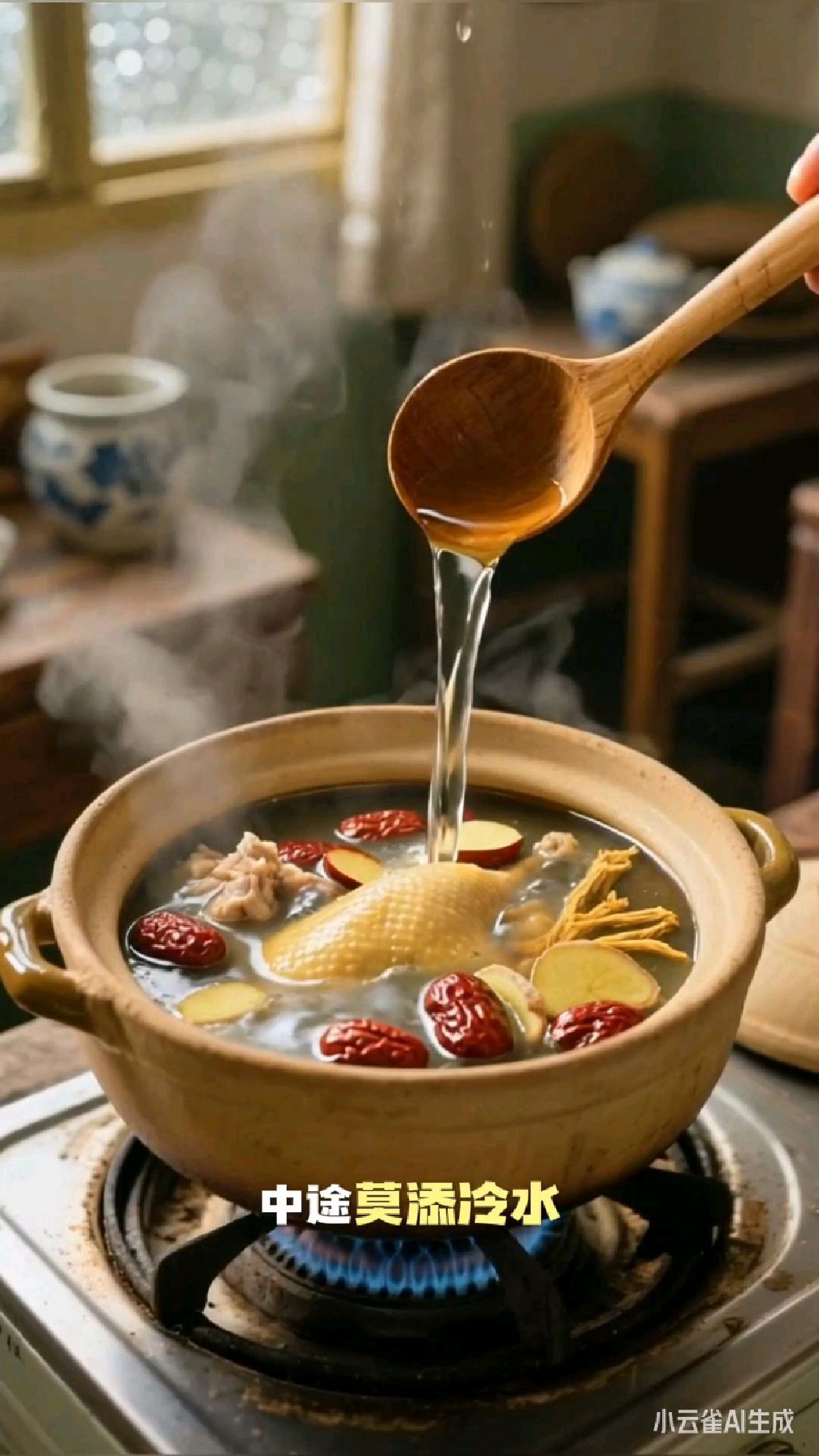 红参黄芪老母鸡汤正确打开方式，汤色金黄清澈，味道甘醇鲜美。