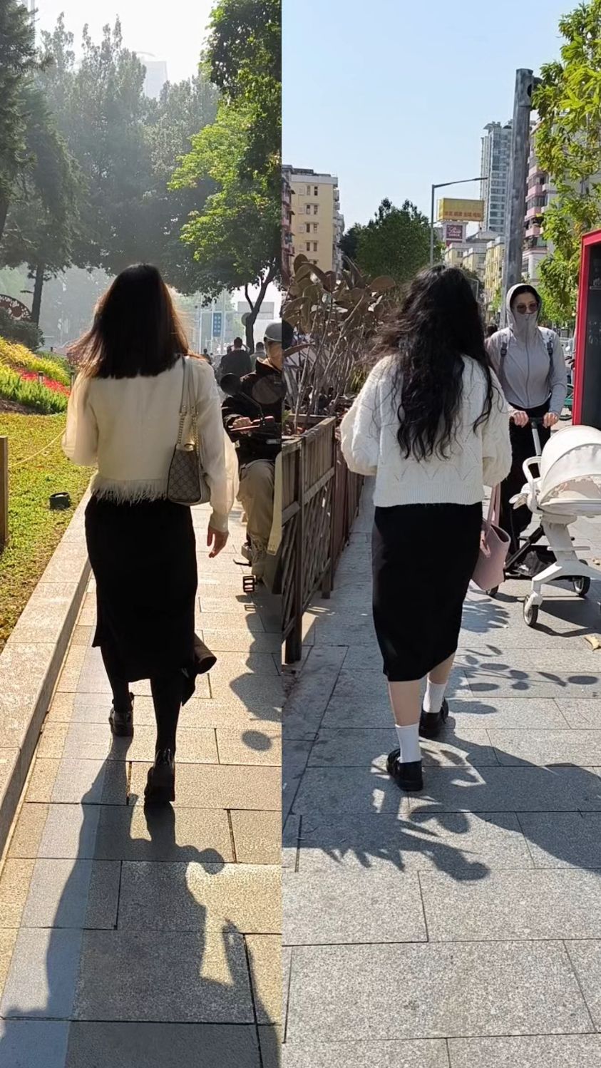 都是白色短上衣配黑裙子,你觉得配鱼尾裙好看,还是直筒裙好看?
