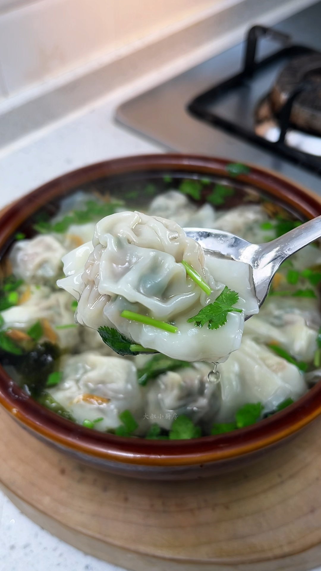 鲜香好吃的荠菜鲜肉大馄饨，来上一碗鲜掉眉毛
