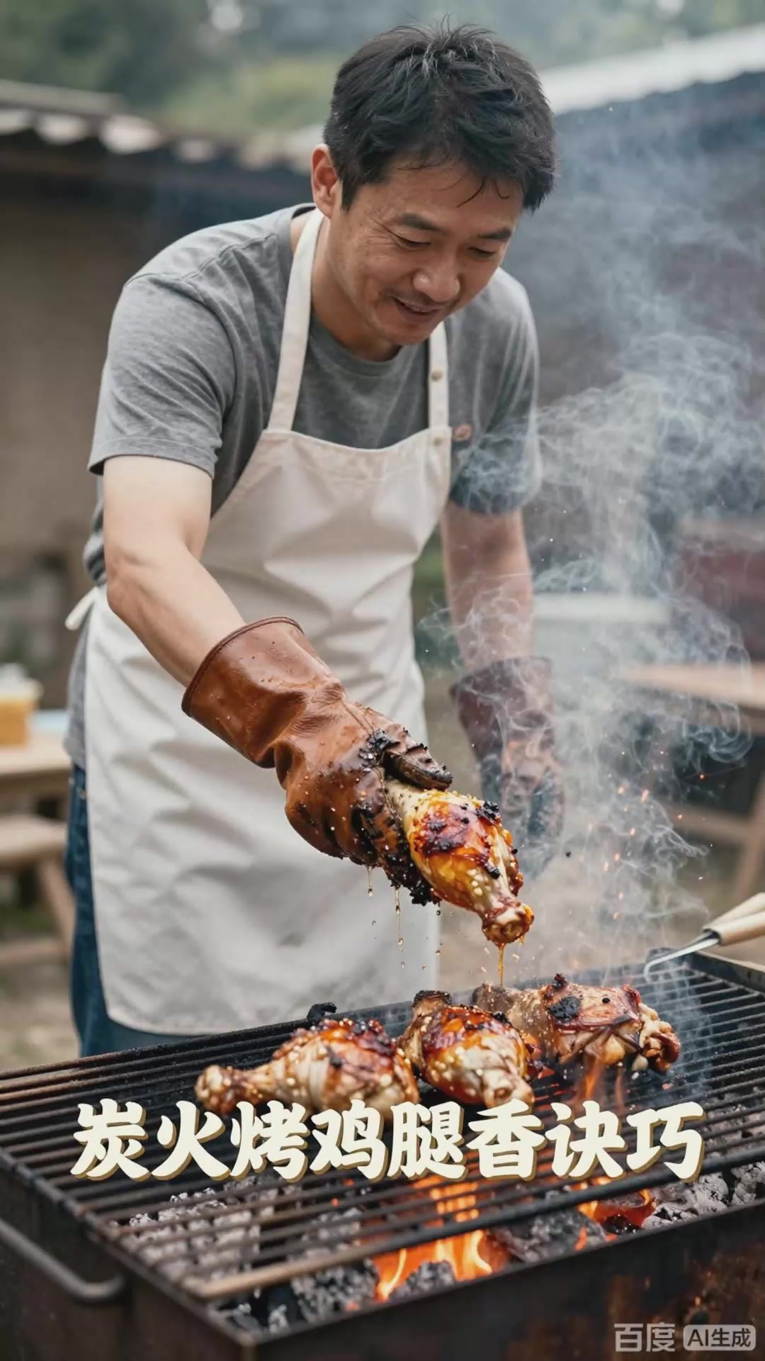 烤鸡腿技法：炭火烤制，肉香浓郁家常小吃。