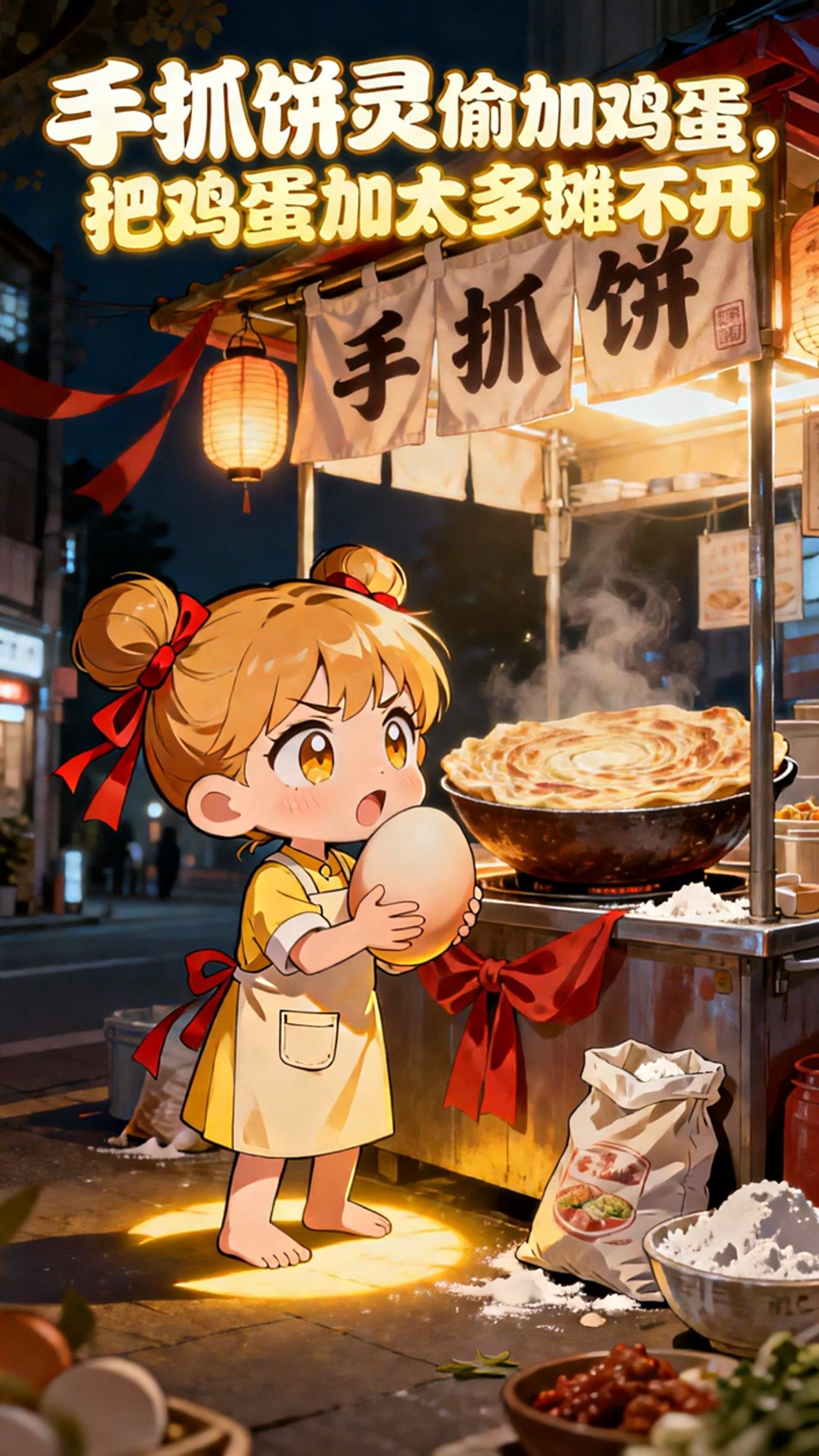 《手抓饼灵偷加鸡蛋,把鸡蛋加太多摊不开》