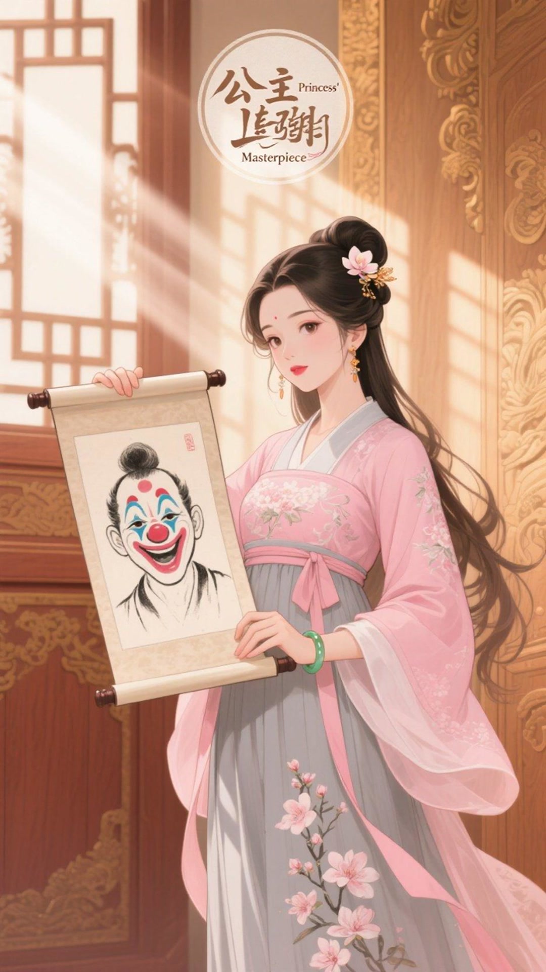 古风公主学画画,把自己画成丑八怪还贴在墙上炫耀