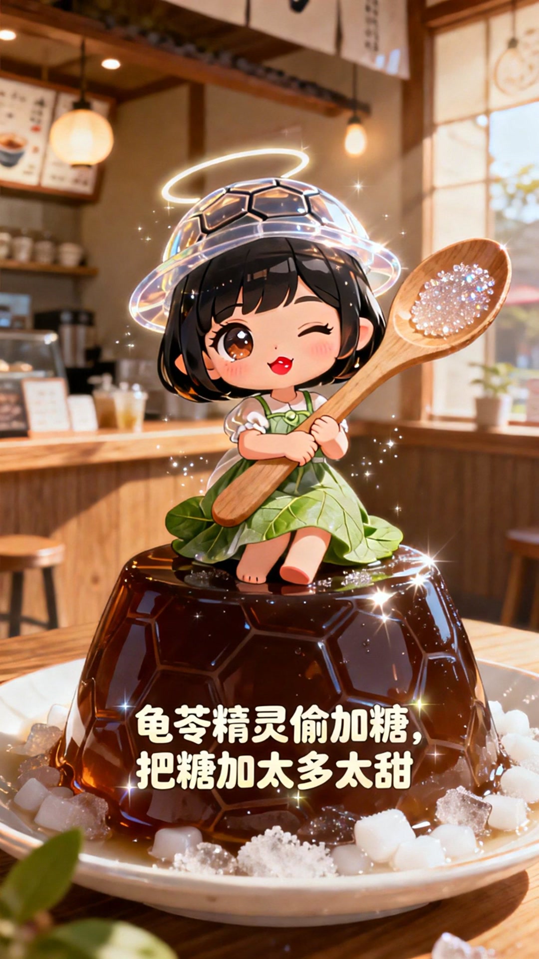 《龟苓膏灵偷加糖，把糖加太多太甜》