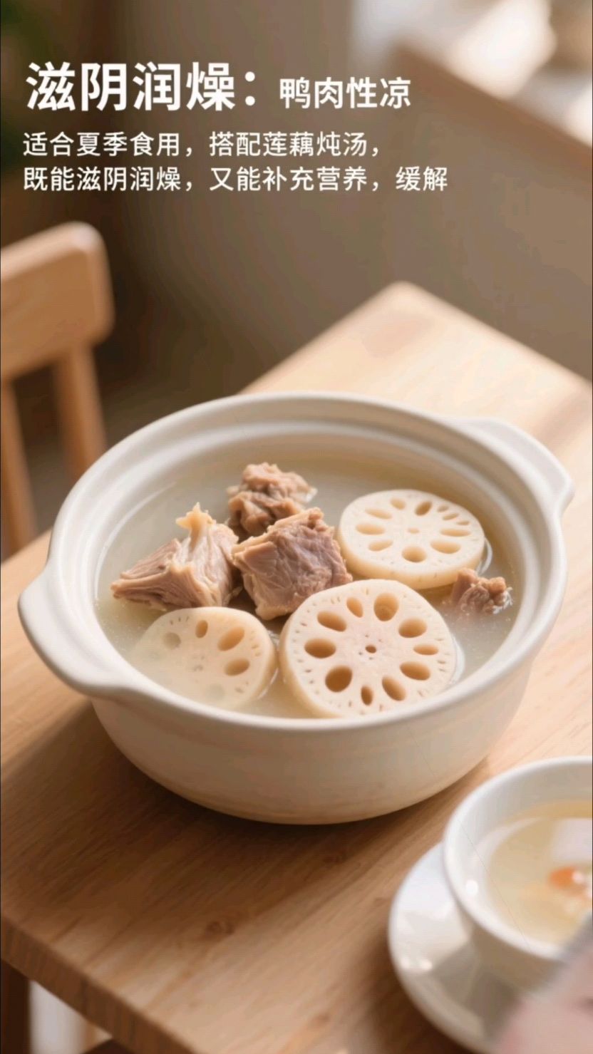 鸭肉性凉合夏季,莲藕炖汤润燥补营养