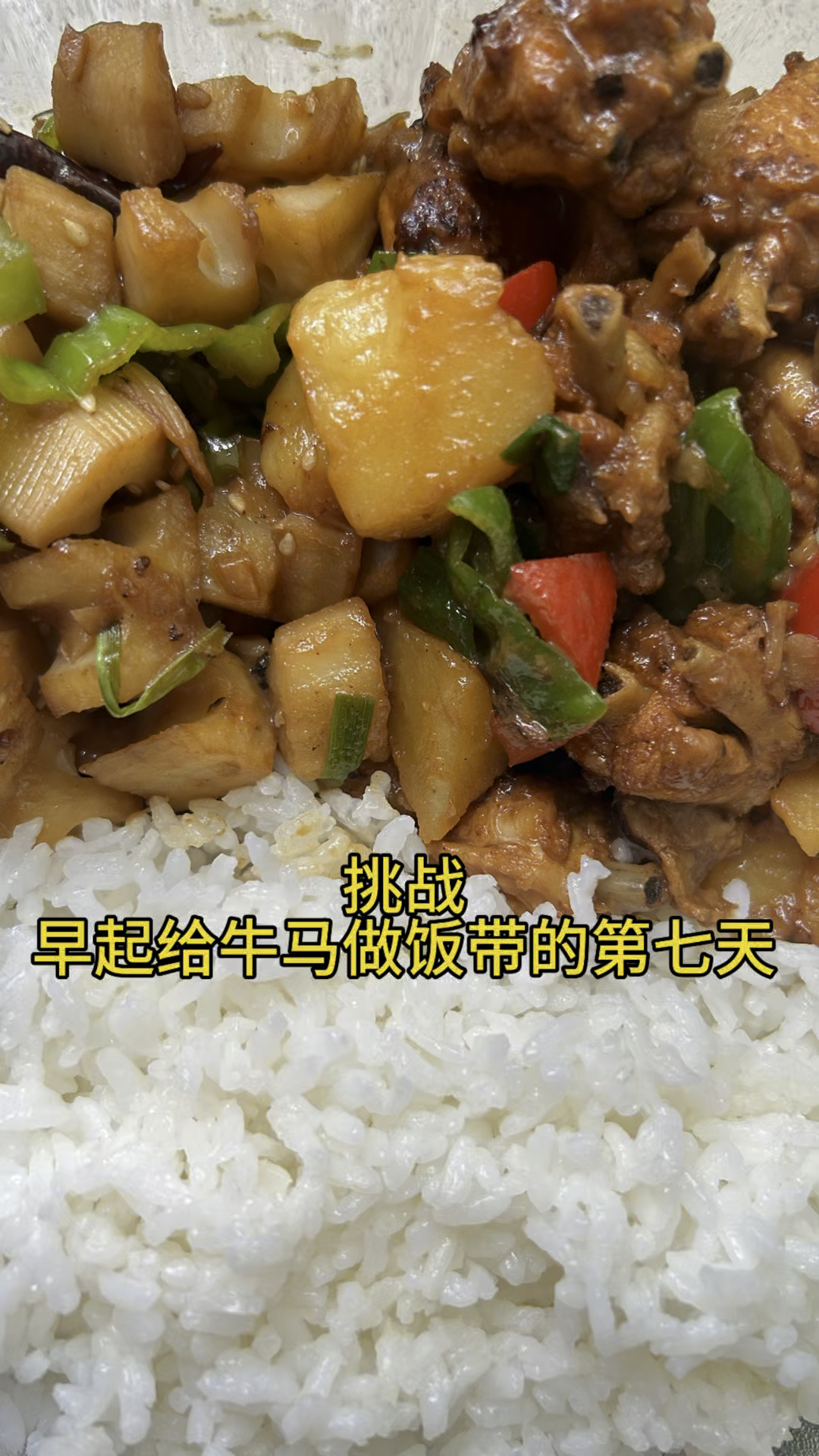 挑战早起给牛马做饭带的第七天，土豆烧鸡，酸辣藕丁